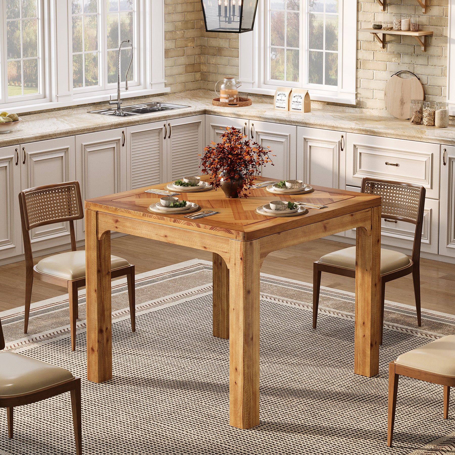 Solid Wood Square Dining Table, 31.5" Kitchen Table with 3D Textured Tabletop - Image 3