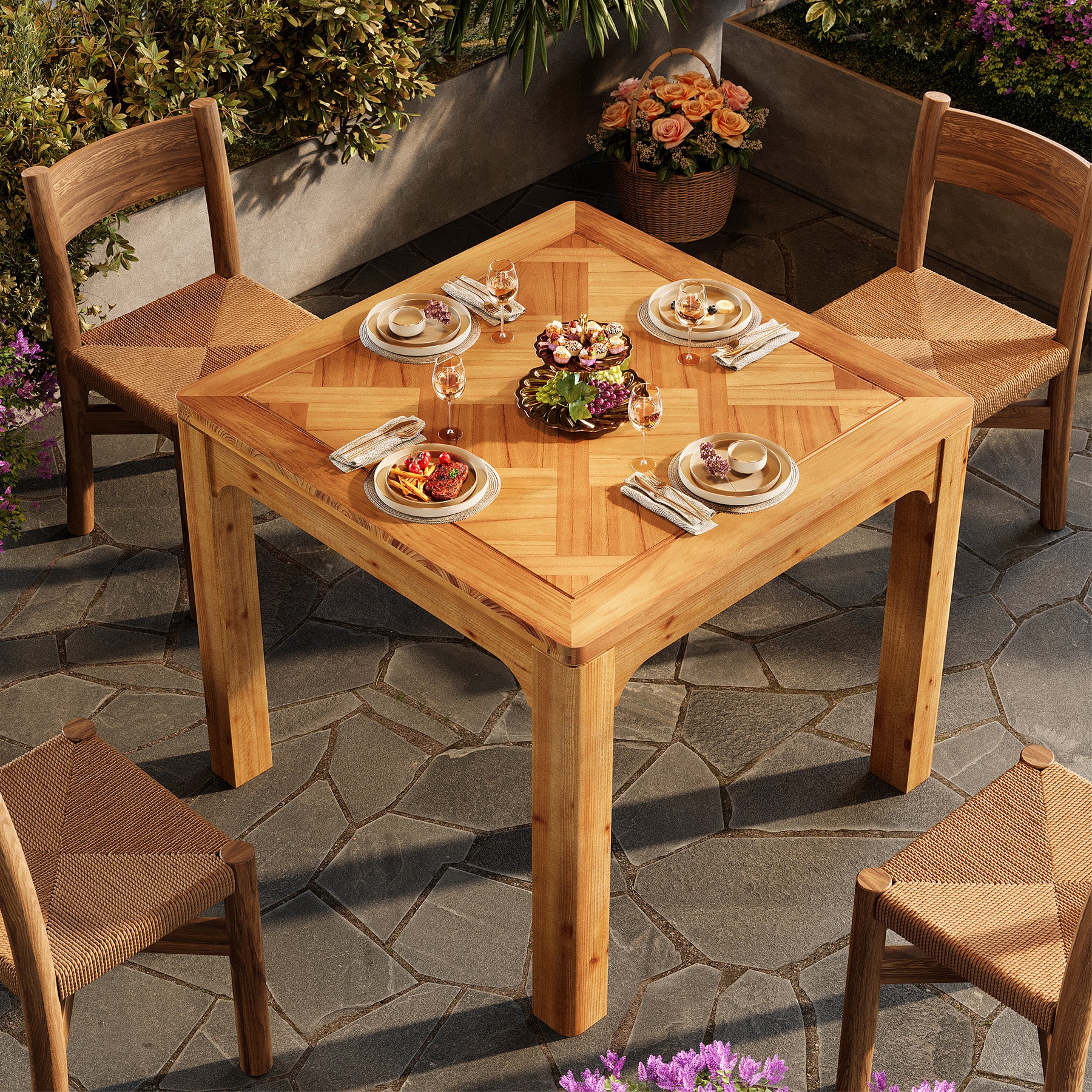 Solid Wood Square Dining Table, 31.5" Kitchen Table with 3D Textured Tabletop - Image 4