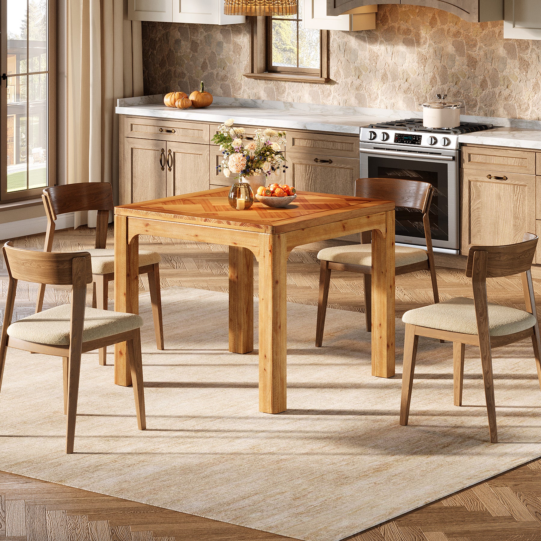 Solid Wood Square Dining Table, 31.5" Kitchen Table with 3D Textured Tabletop - Image 5