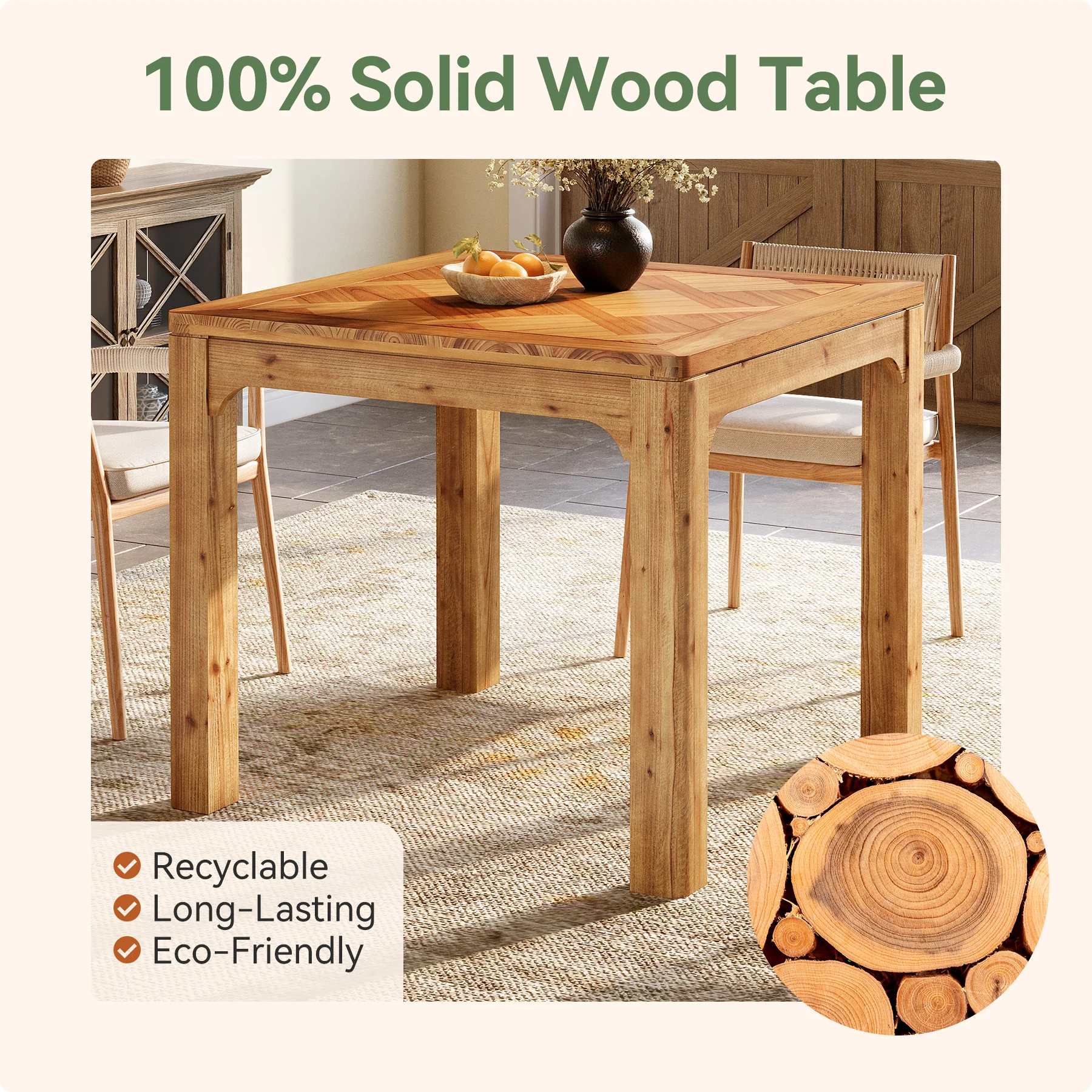 Solid Wood Square Dining Table, 31.5" Kitchen Table with 3D Textured Tabletop - Image 7