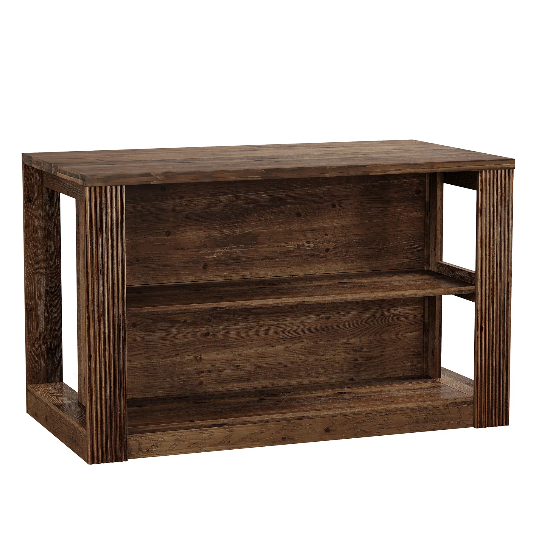 55" Kitchen Island Table, Solid Wood Stationary Storage Islands with 2-Tier Shelves - Image 7