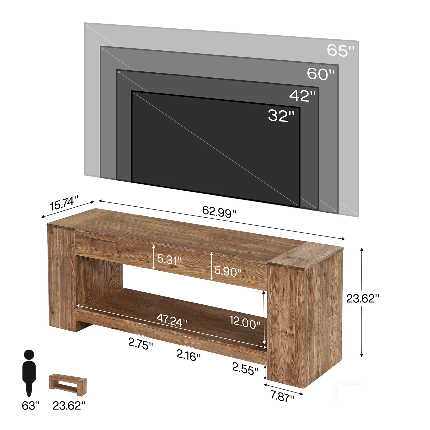 Tribesigns 63" Solid Wood TV Stand, Farmhouse Console for Living Room - Image 2