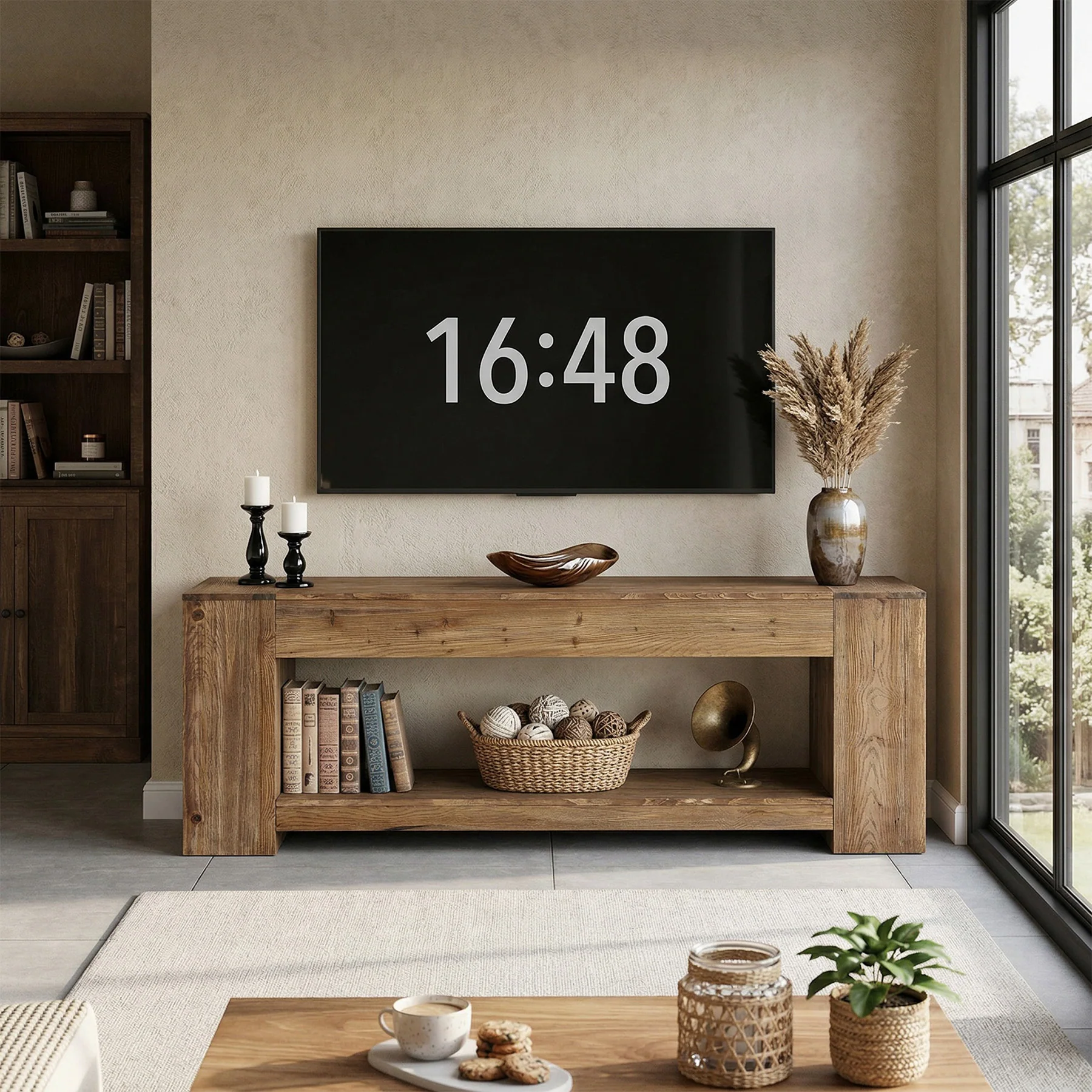 Tribesigns 63" Solid Wood TV Stand, Farmhouse Console for Living Room - Image 6