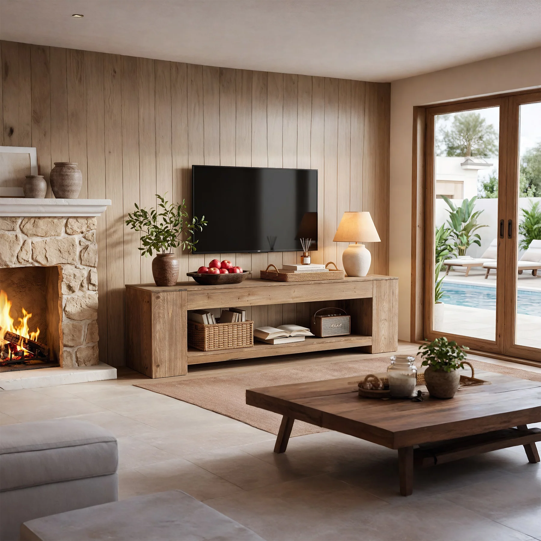 Tribesigns 63" Solid Wood TV Stand, Farmhouse Console for Living Room - Image 7
