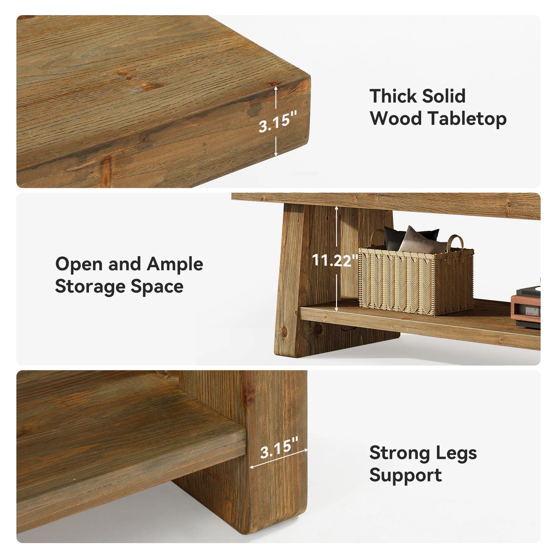 Solid Wood TV Stand for Up to 75 Inch TV, 2-Tier Farmhouse Media Console with Open Shelves - Image 7
