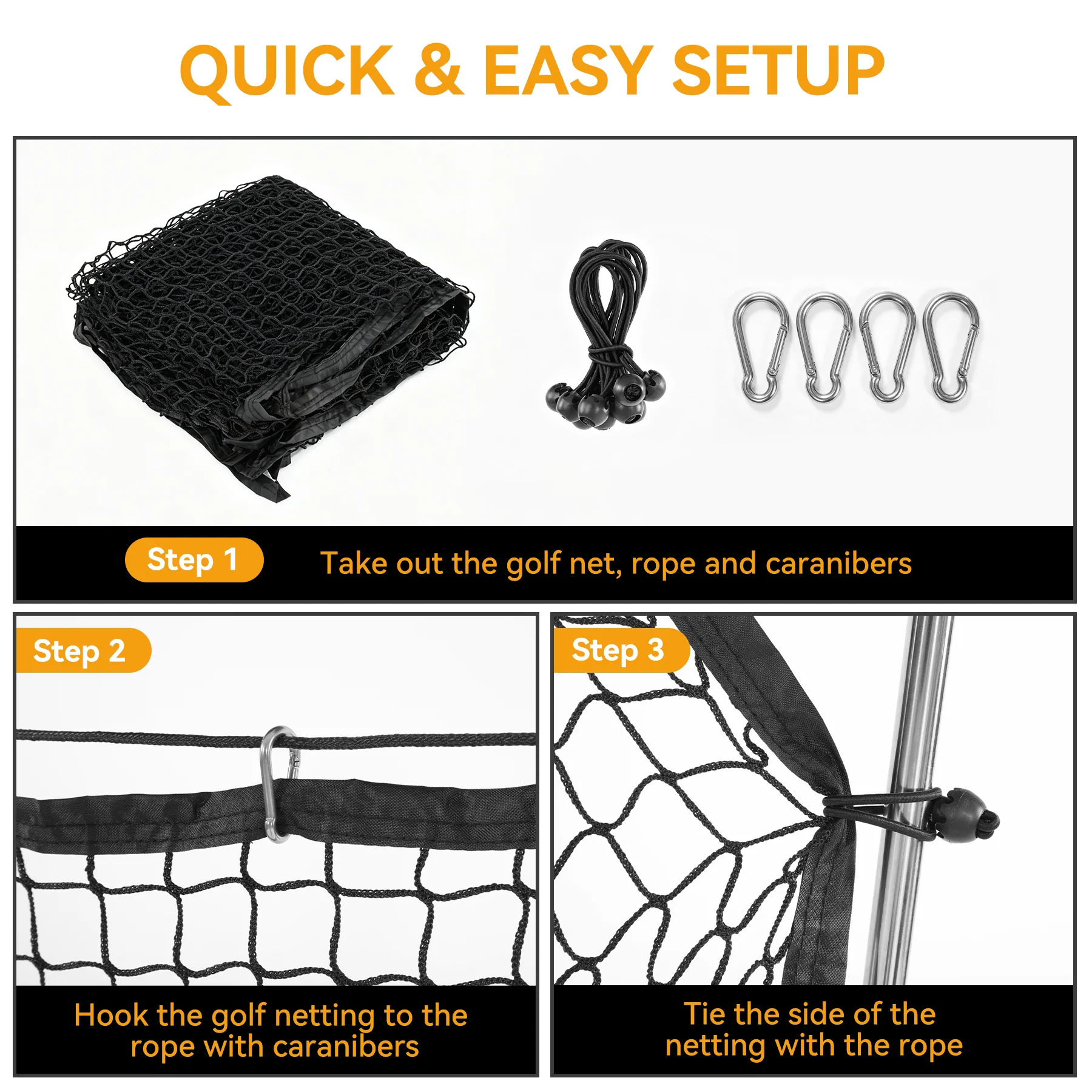 Sports Netting, Nylon Golf Net 10x10, High Impact Golf Practice Net for Backyard, 4 Hooks & 12 Bungee Cords - Image 5