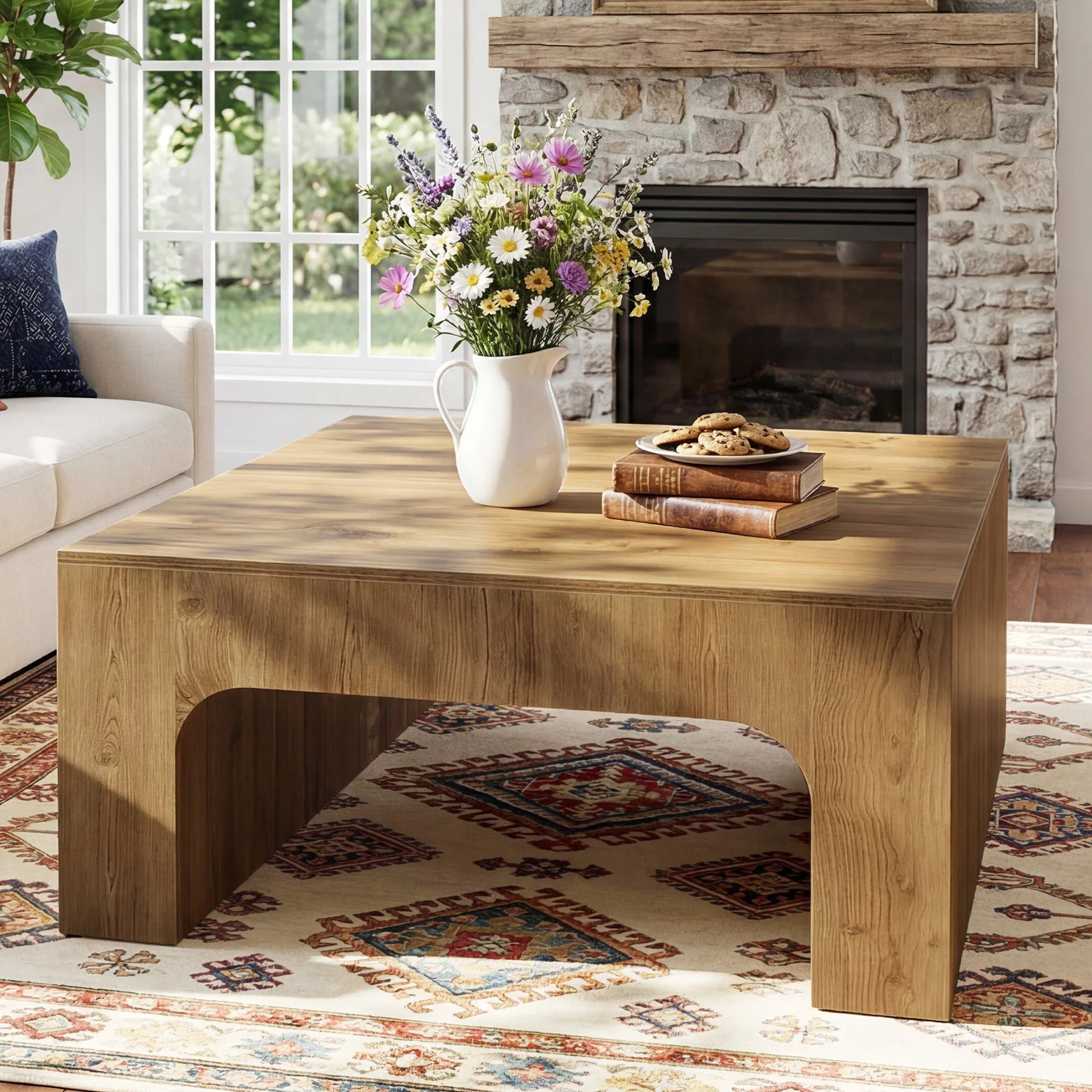 Tribesigns 39" Square Coffee Table, Wooden Farmhouse Center Table for Living Room - Image 3