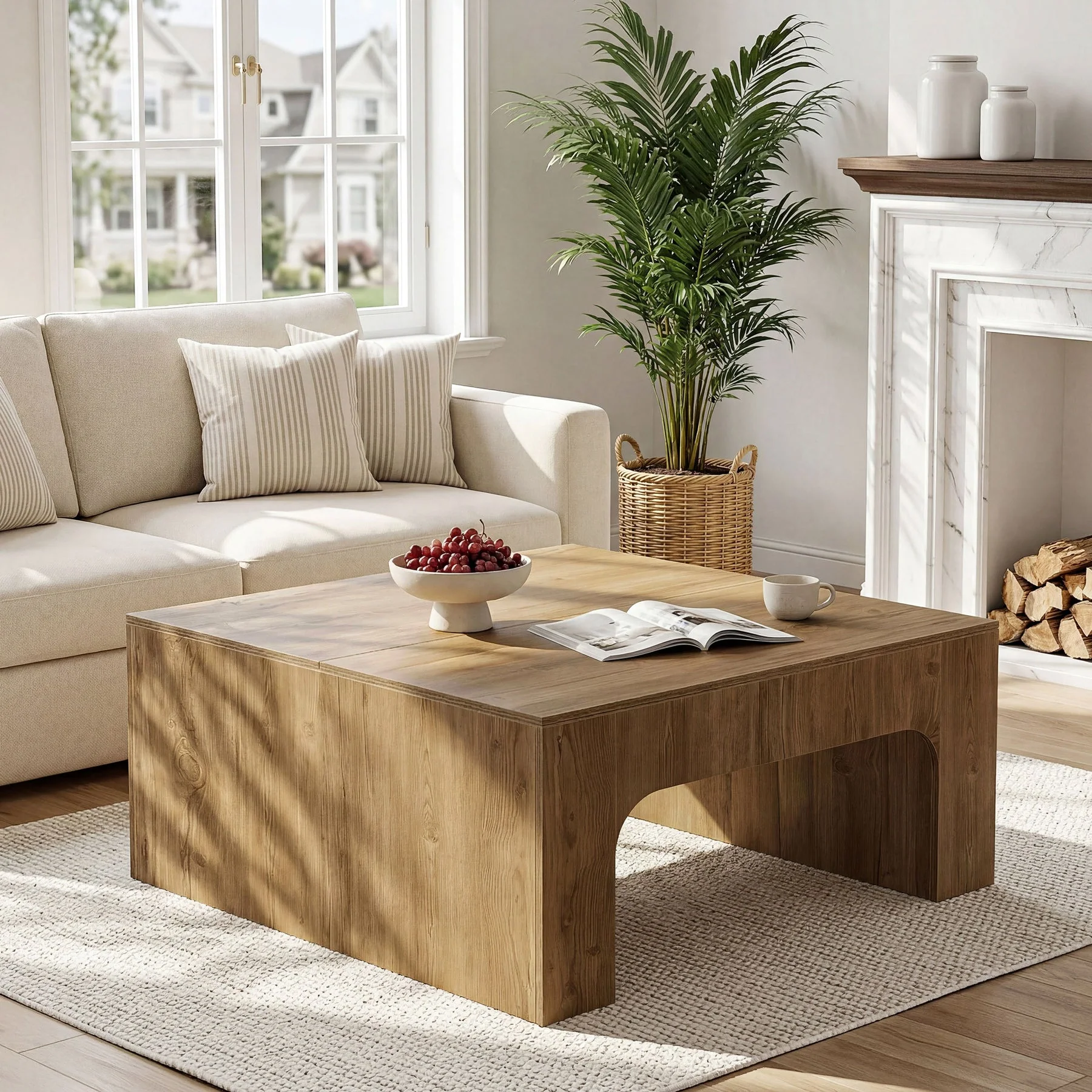 Tribesigns 39" Square Coffee Table, Wooden Farmhouse Center Table for Living Room - Image 4