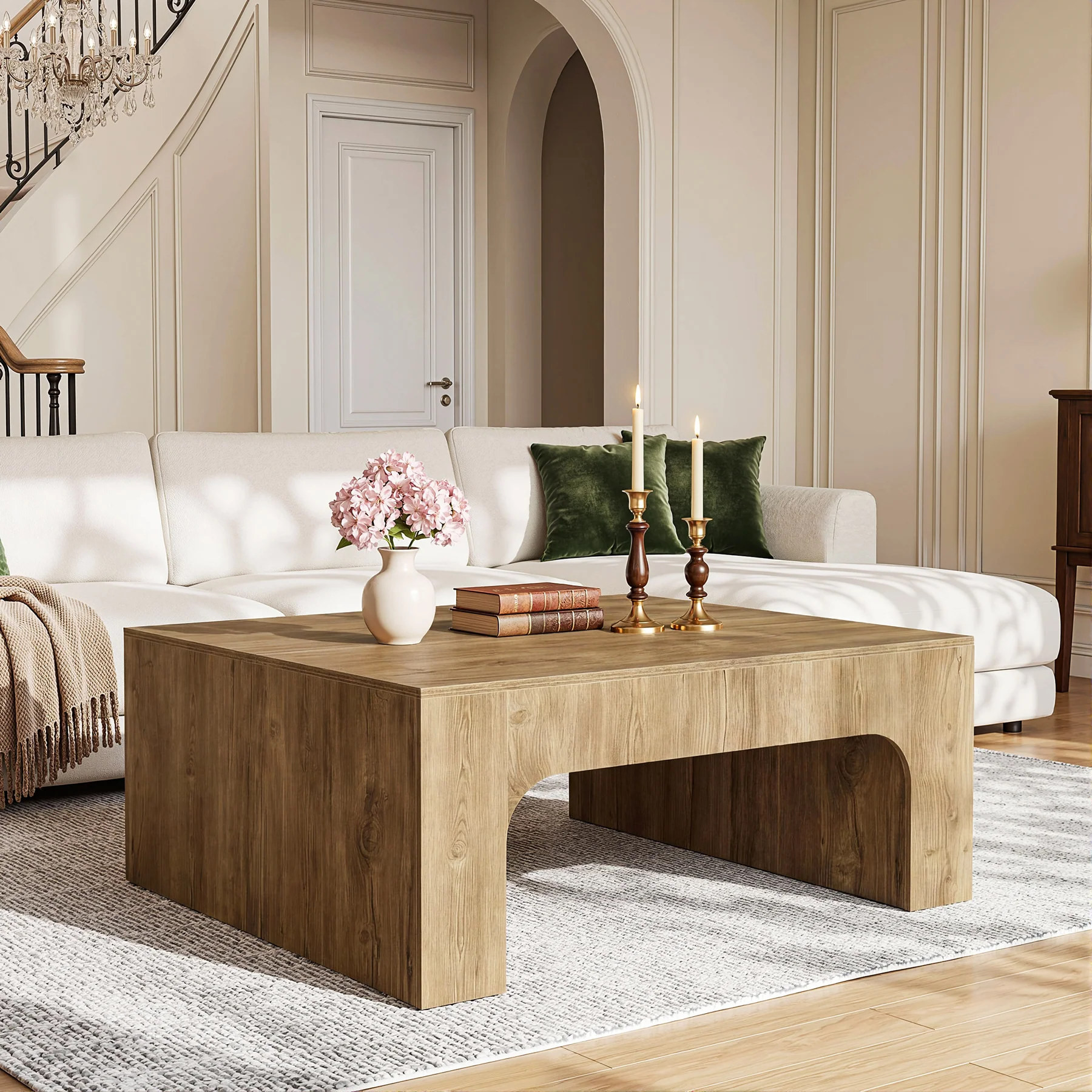 Tribesigns 39" Square Coffee Table, Wooden Farmhouse Center Table for Living Room - Image 6