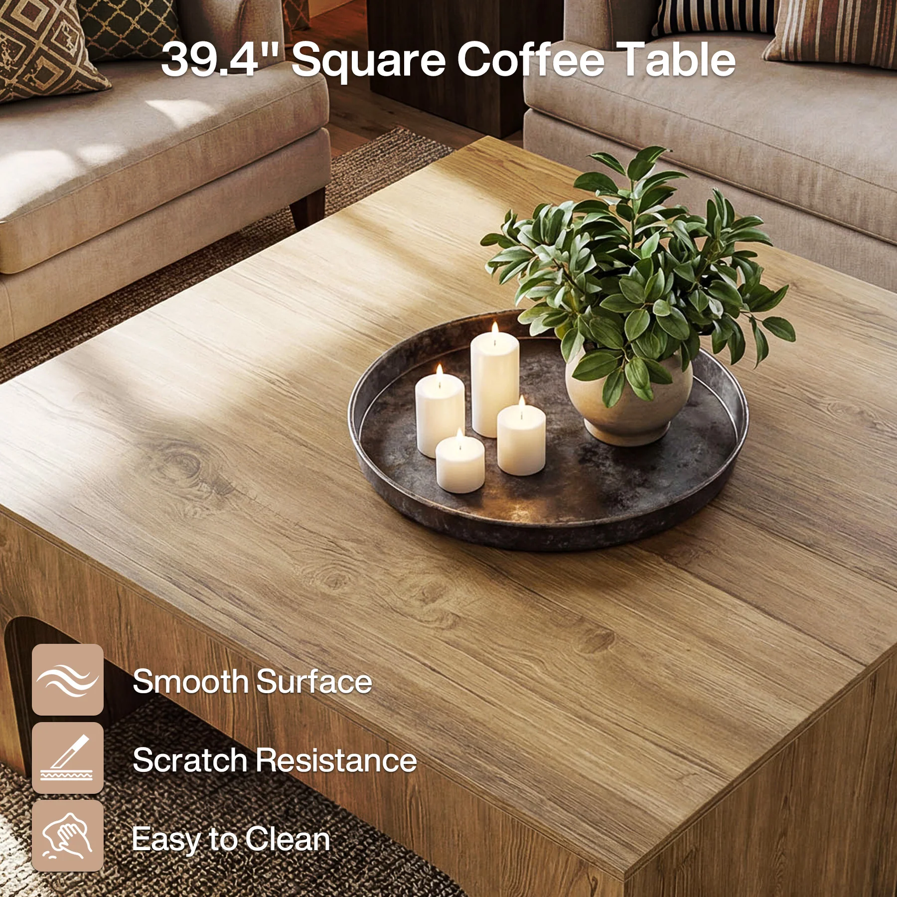 Tribesigns 39" Square Coffee Table, Wooden Farmhouse Center Table for Living Room - Image 7