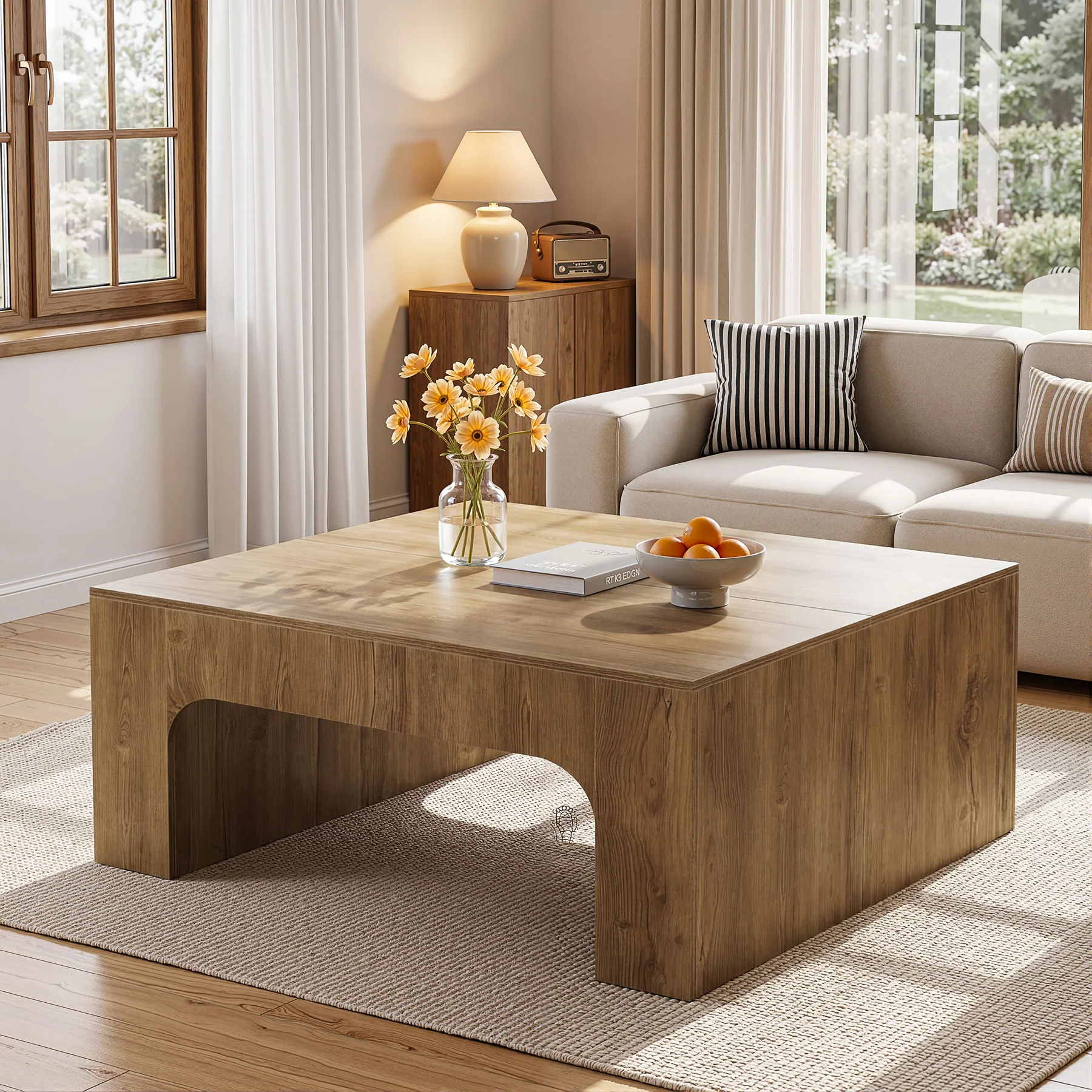 Tribesigns 39" Square Coffee Table, Wooden Farmhouse Center Table for Living Room - Image 9