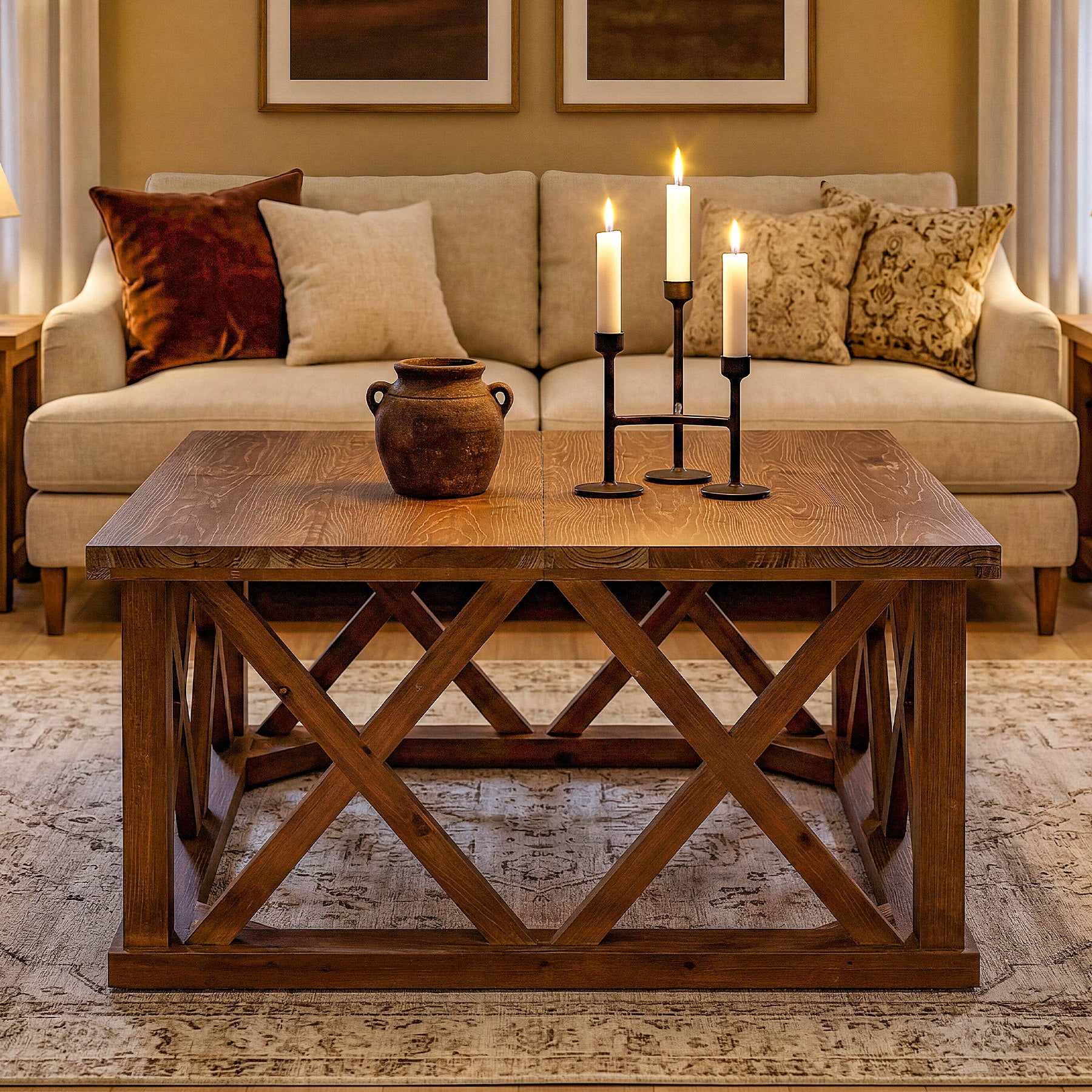 Tribesigns 39.37" Solid Wood Coffee Table, Square Farmhouse Table for Living Room - Image 10