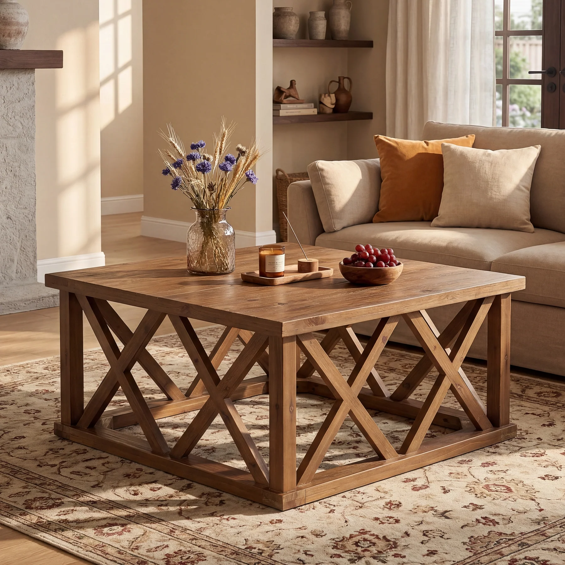 Tribesigns 39.37" Solid Wood Coffee Table, Square Farmhouse Table for Living Room - Image 11