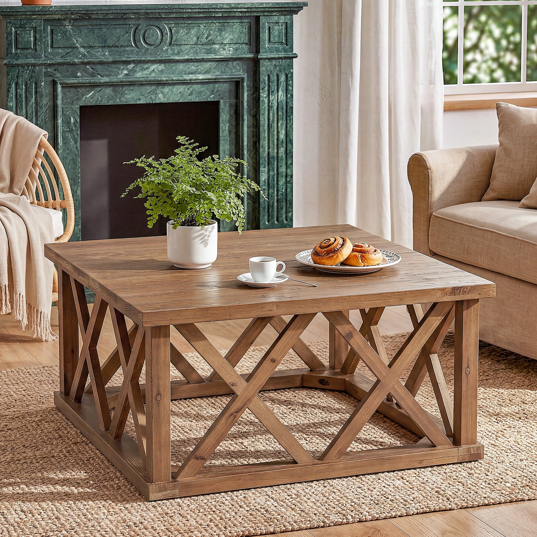 Tribesigns 39.37" Solid Wood Coffee Table, Square Farmhouse Table for Living Room - Image 13