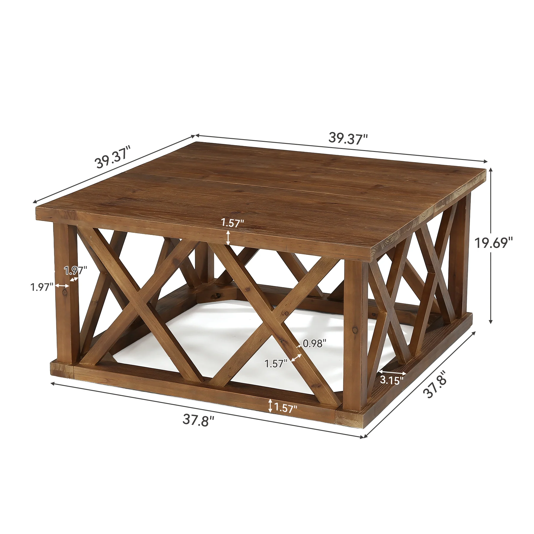Tribesigns 39.37" Solid Wood Coffee Table, Square Farmhouse Table for Living Room - Image 14