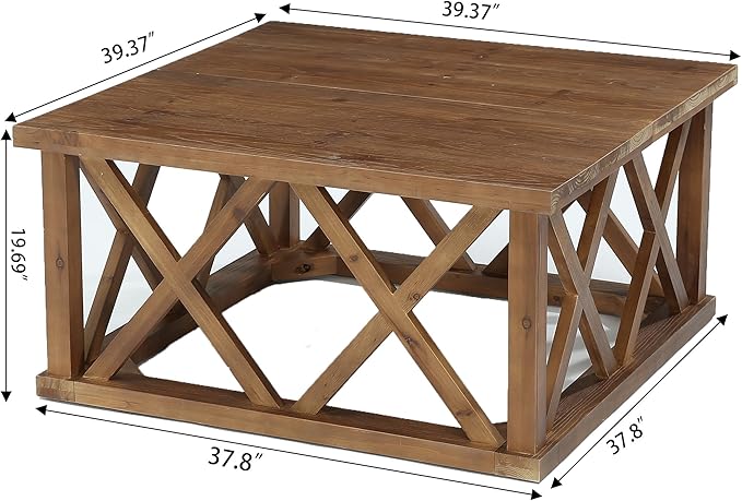 Tribesigns 39.37" Solid Wood Coffee Table, Square Farmhouse Table for Living Room - Image 2