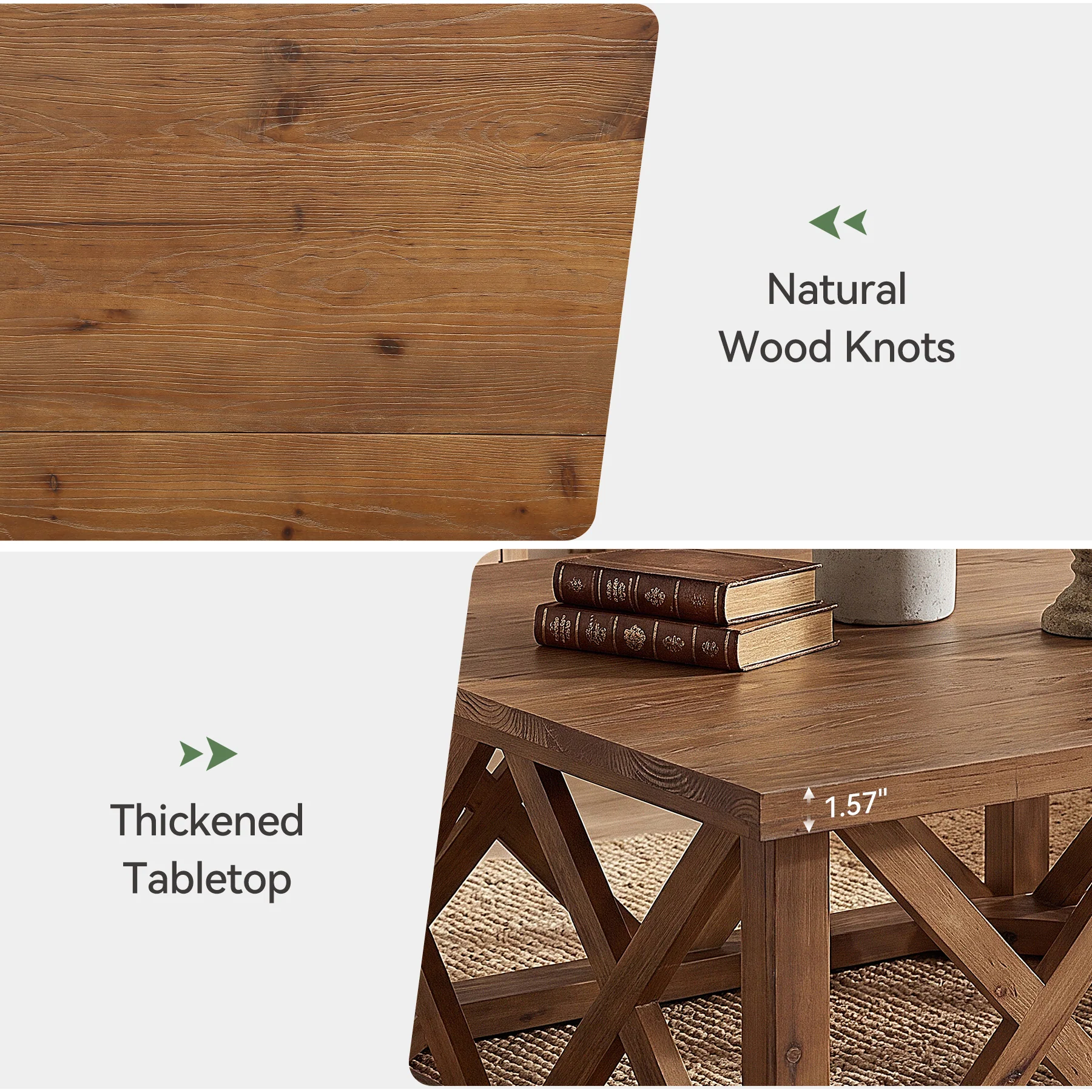 Tribesigns 39.37" Solid Wood Coffee Table, Square Farmhouse Table for Living Room - Image 3