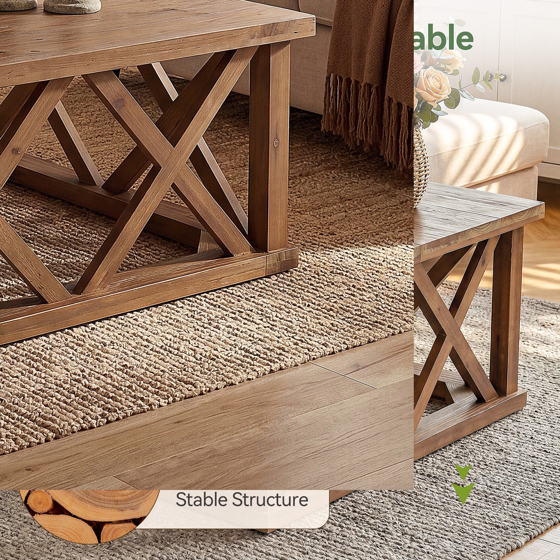 Tribesigns 39.37" Solid Wood Coffee Table, Square Farmhouse Table for Living Room - Image 4