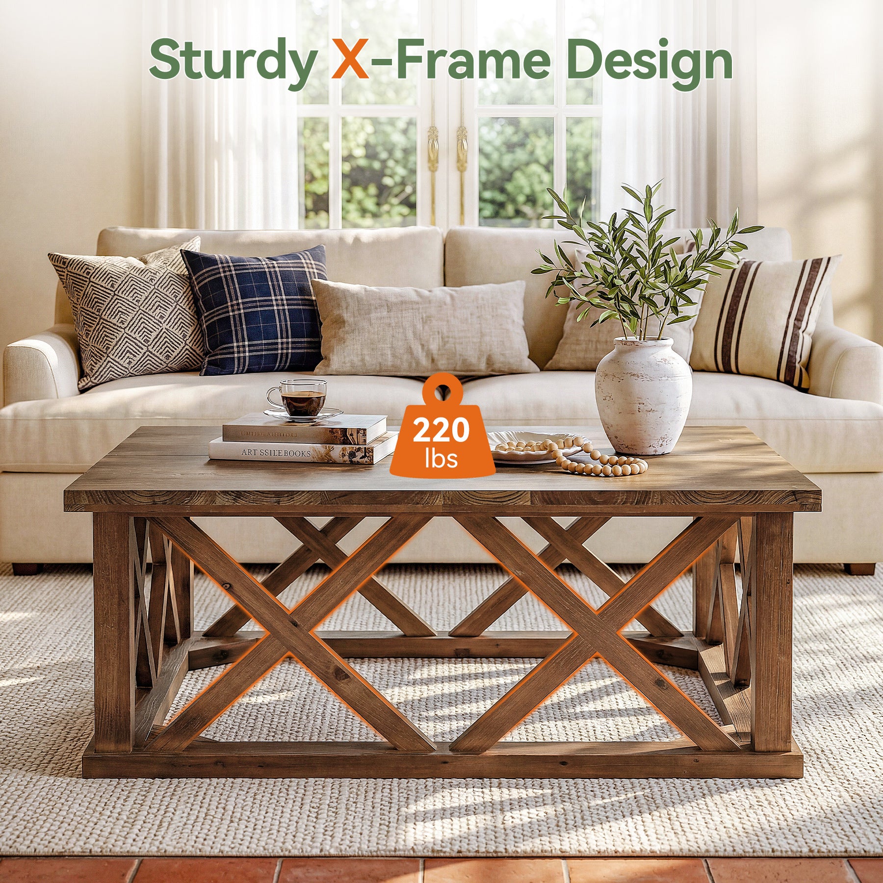 Tribesigns 39.37" Solid Wood Coffee Table, Square Farmhouse Table for Living Room - Image 5