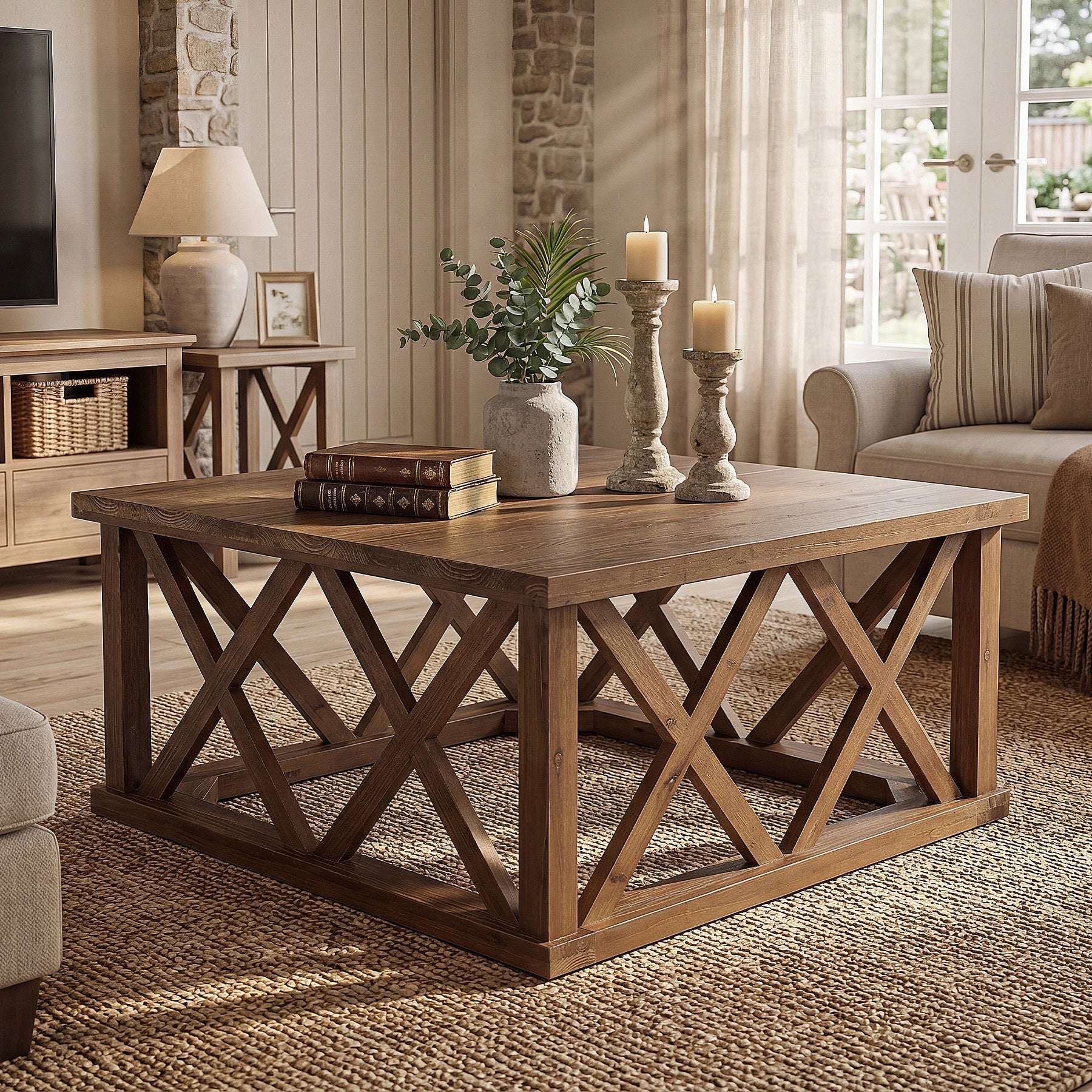 Tribesigns 39.37" Solid Wood Coffee Table, Square Farmhouse Table for Living Room - Image 6