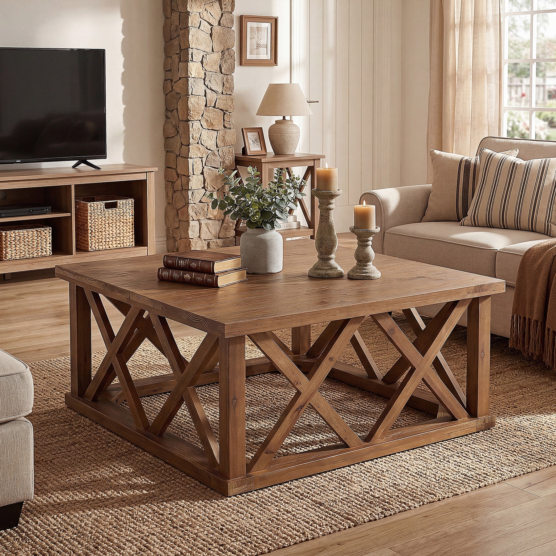 Tribesigns 39.37" Solid Wood Coffee Table, Square Farmhouse Table for Living Room - Image 7