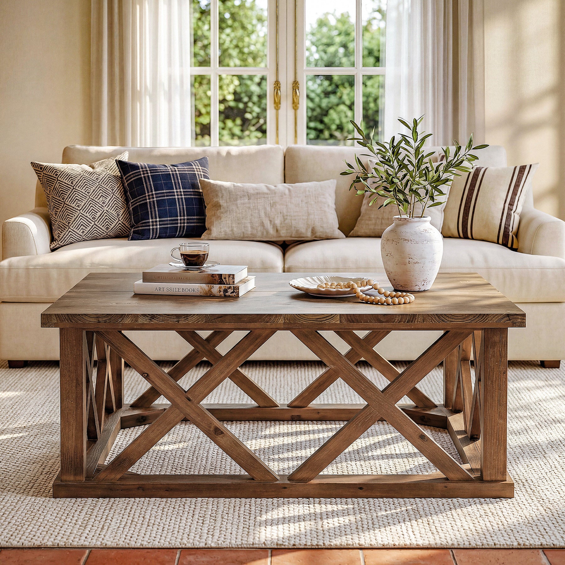 Tribesigns 39.37" Solid Wood Coffee Table, Square Farmhouse Table for Living Room - Image 8