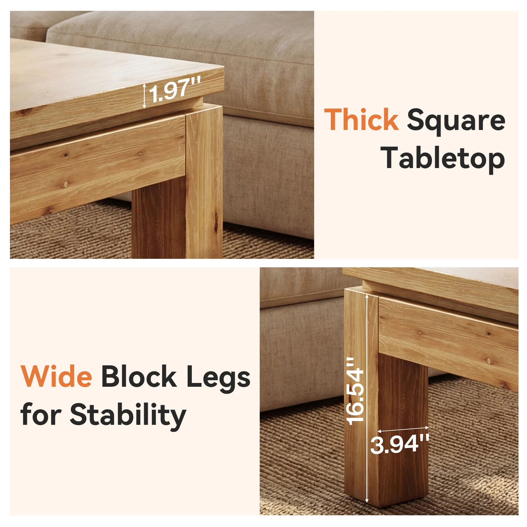 Tribesigns 31.5" Square Coffee Table with Solid Wood Build, Farmhouse Table for Living Room and Small Spaces - Image 4