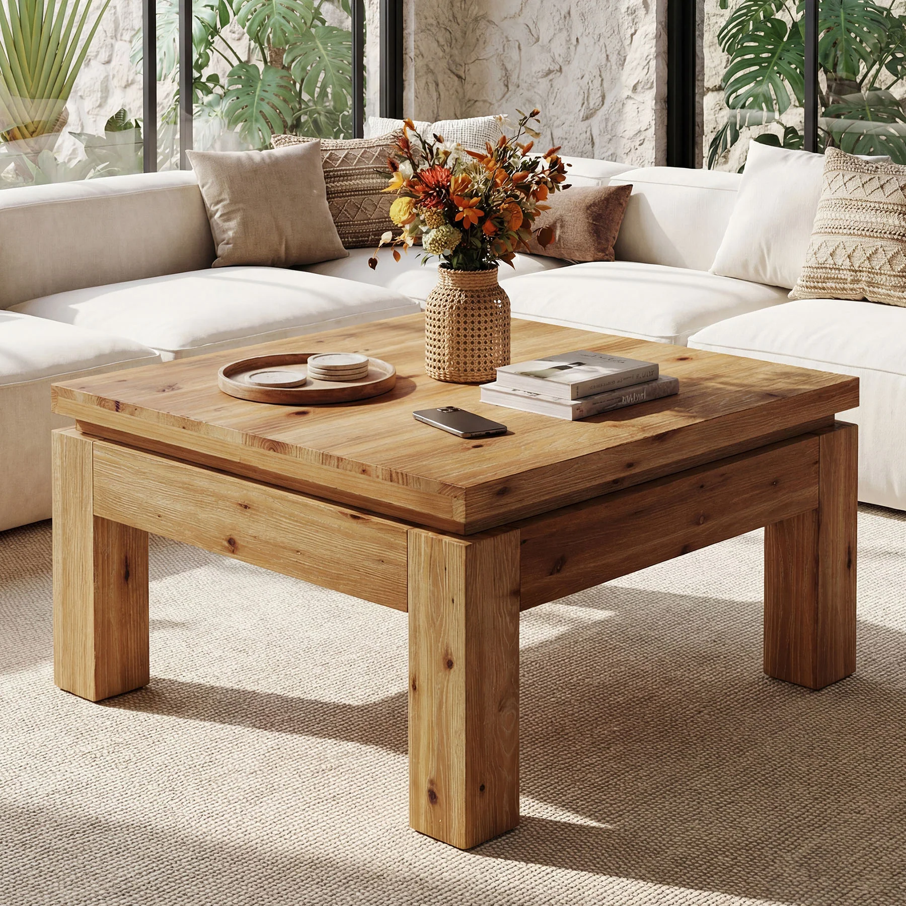 Tribesigns 31.5" Square Coffee Table with Solid Wood Build, Farmhouse Table for Living Room and Small Spaces - Image 5