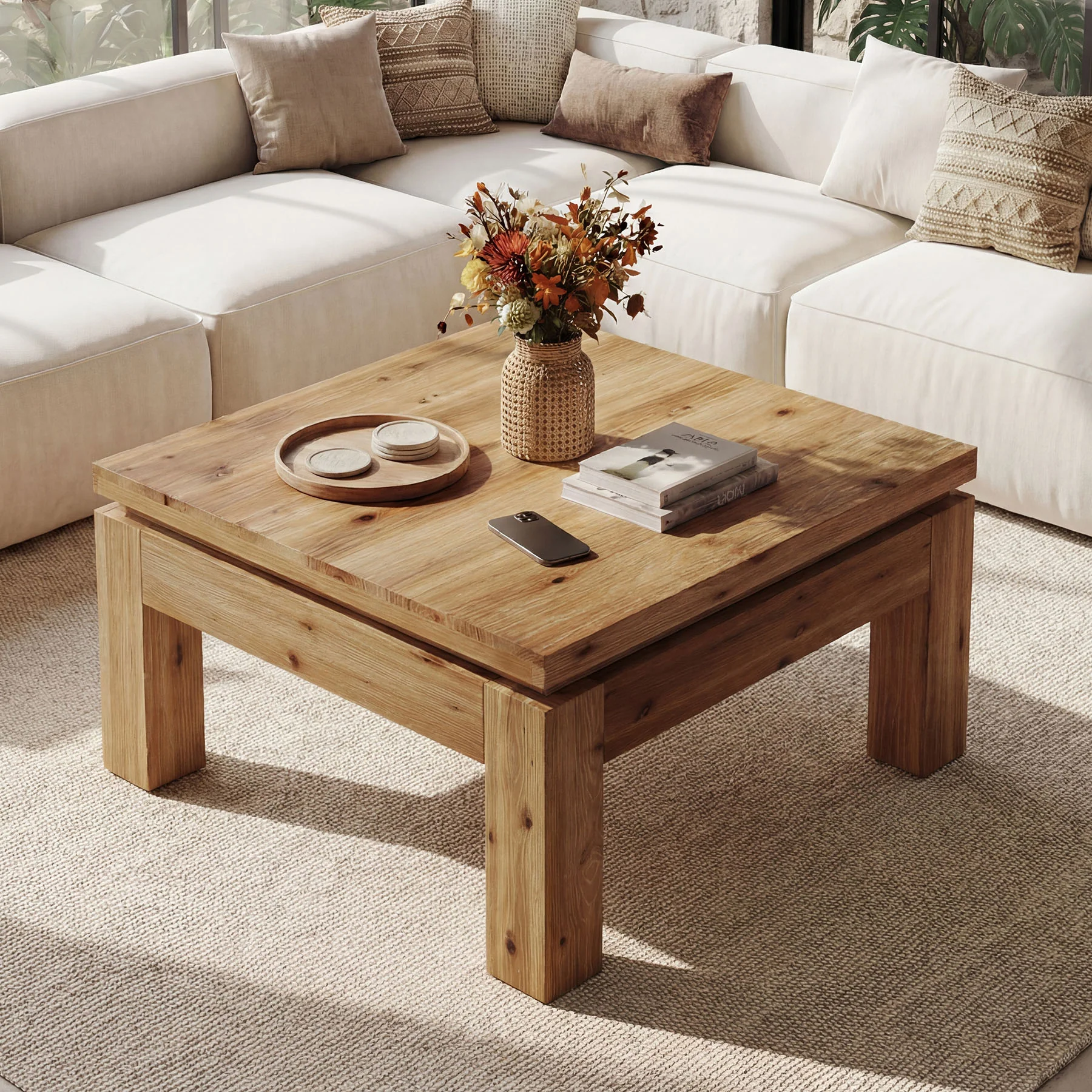 Tribesigns 31.5" Square Coffee Table with Solid Wood Build, Farmhouse Table for Living Room and Small Spaces - Image 6