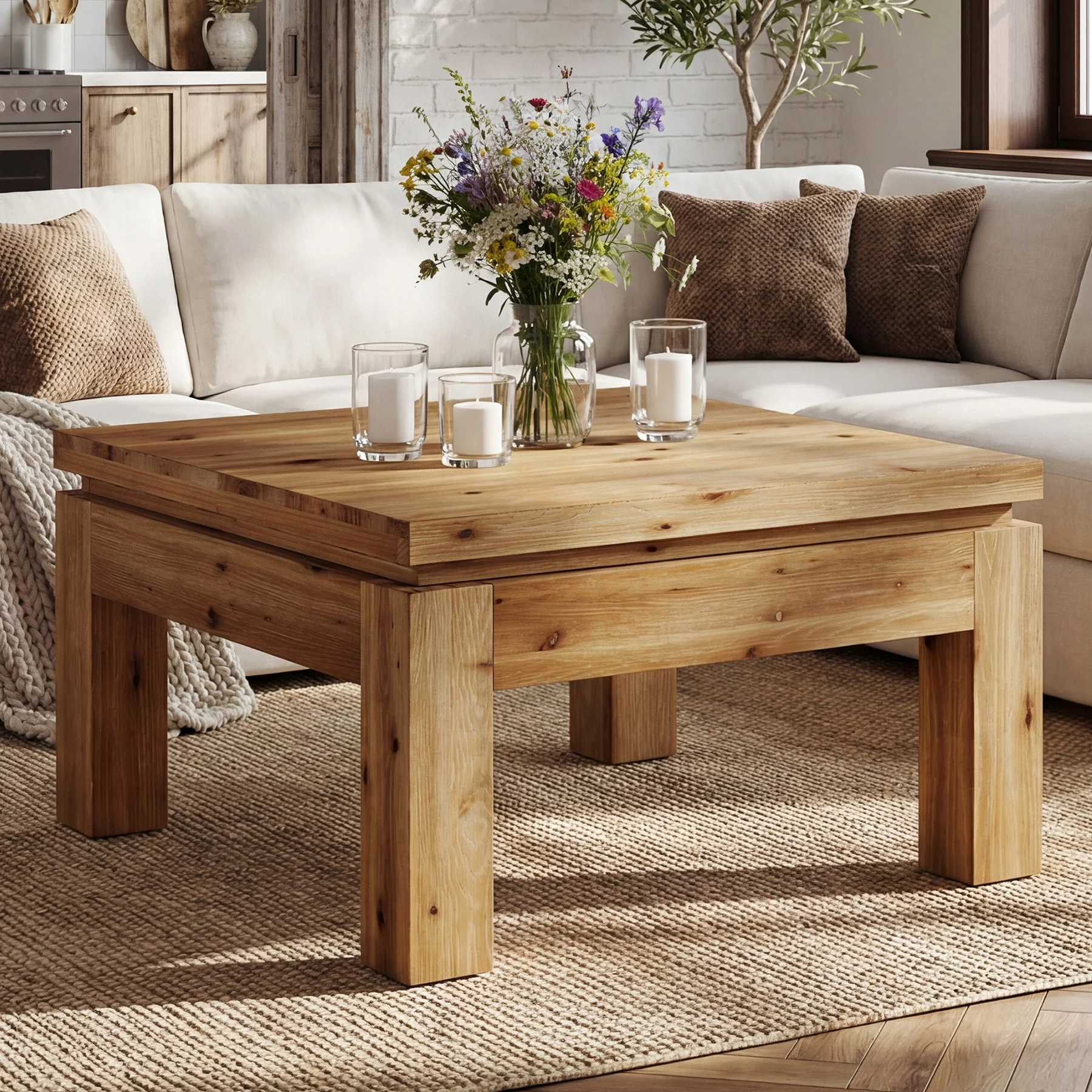 Tribesigns 31.5" Square Coffee Table with Solid Wood Build, Farmhouse Table for Living Room and Small Spaces - Image 7