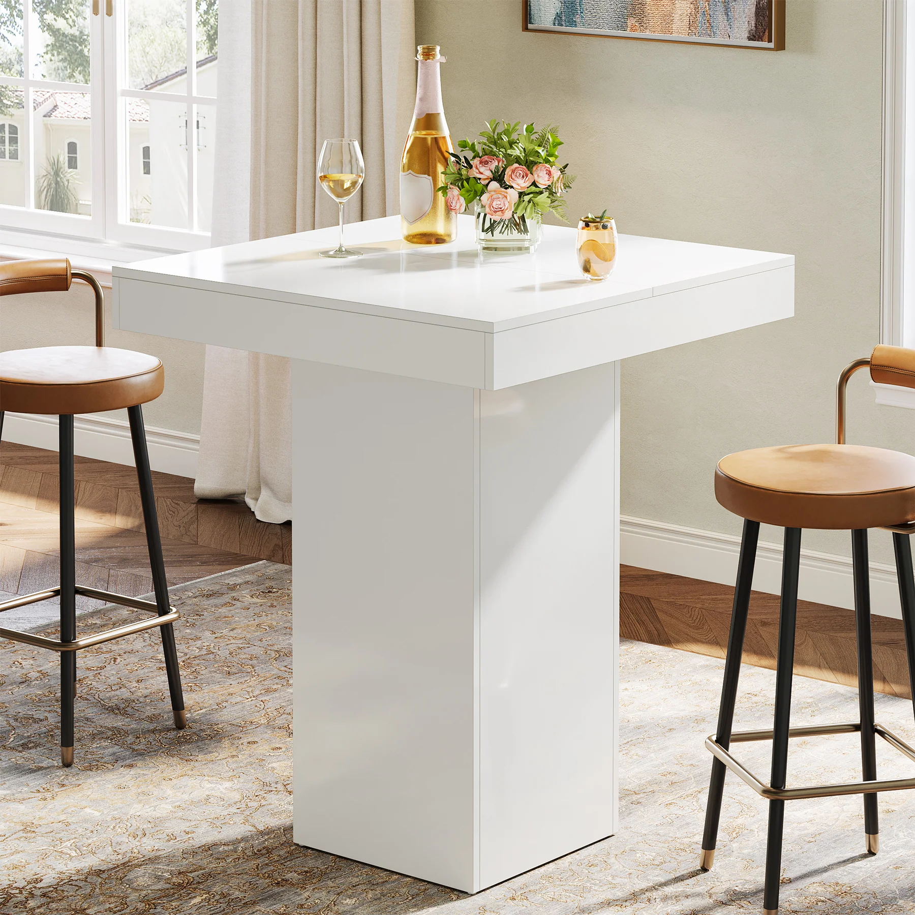 31.5" Bar Table, Square Kitchen Dining Table Counter Height Pub Table - Image 3