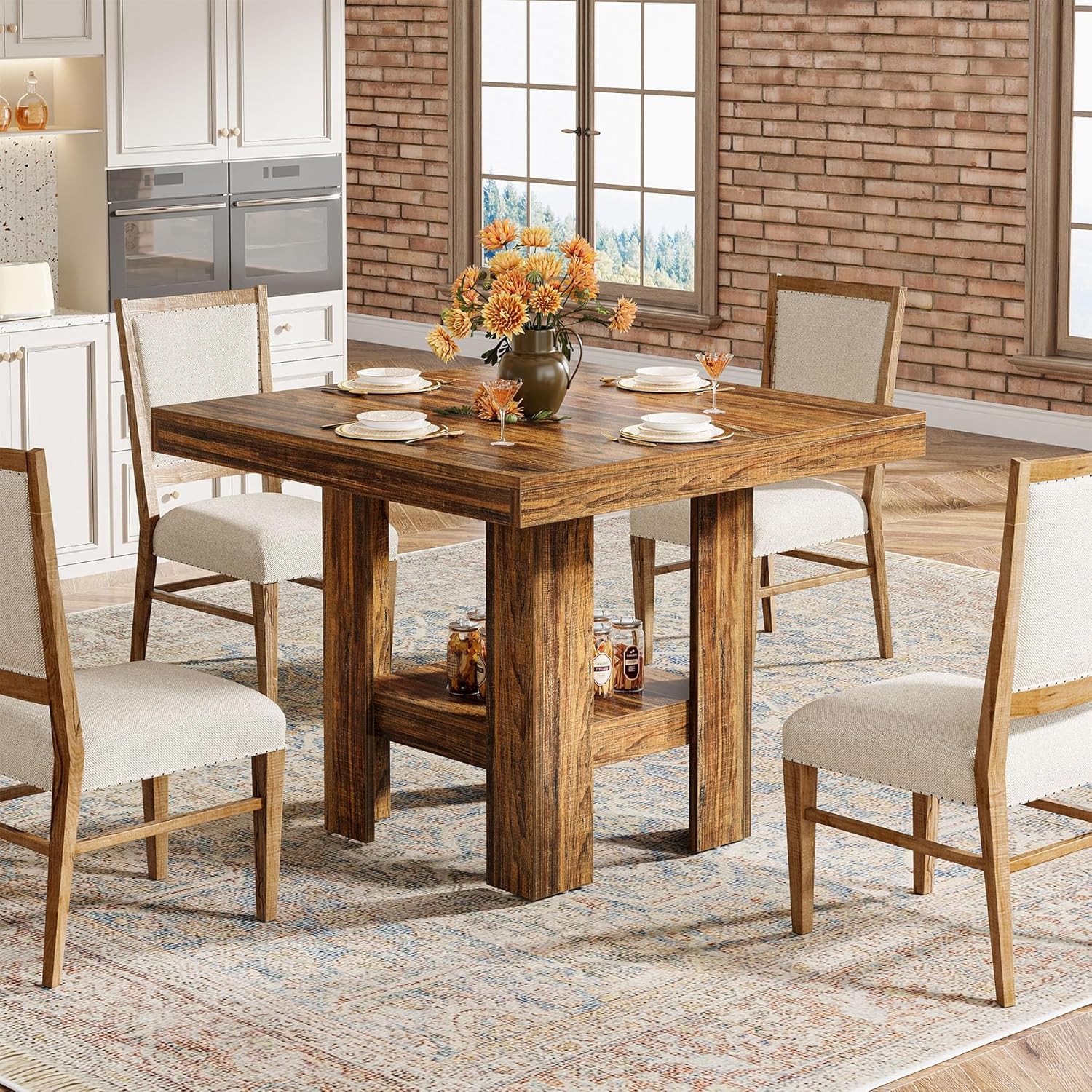 31.5" Dining Table, Square Kitchen Table with Shelf Storage for 4 - Image 3