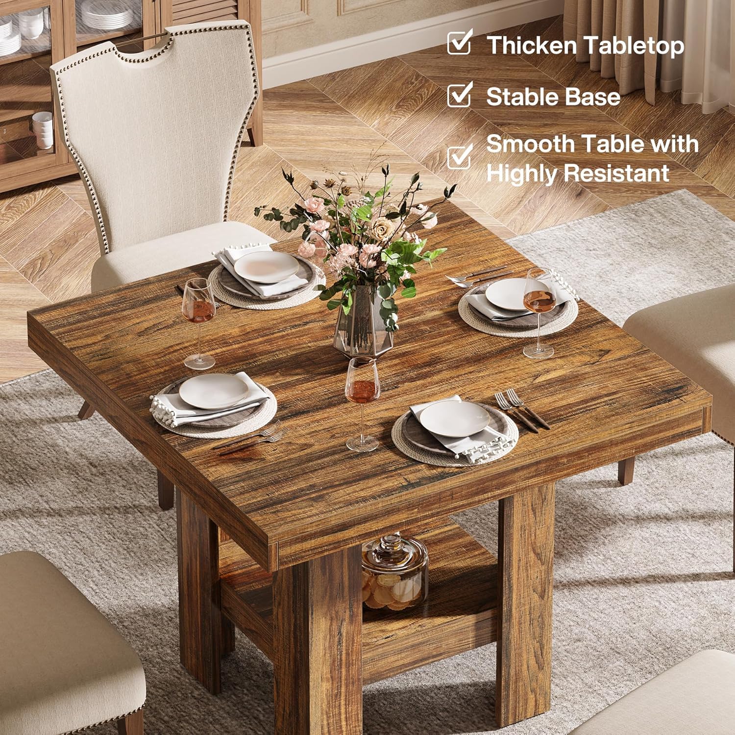 31.5" Dining Table, Square Kitchen Table with Shelf Storage for 4 - Image 8