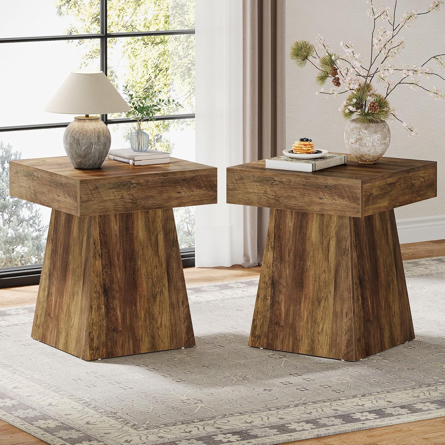 19.6" End Table, Square Side Table Small Nightstand with Wide Base - Image 10
