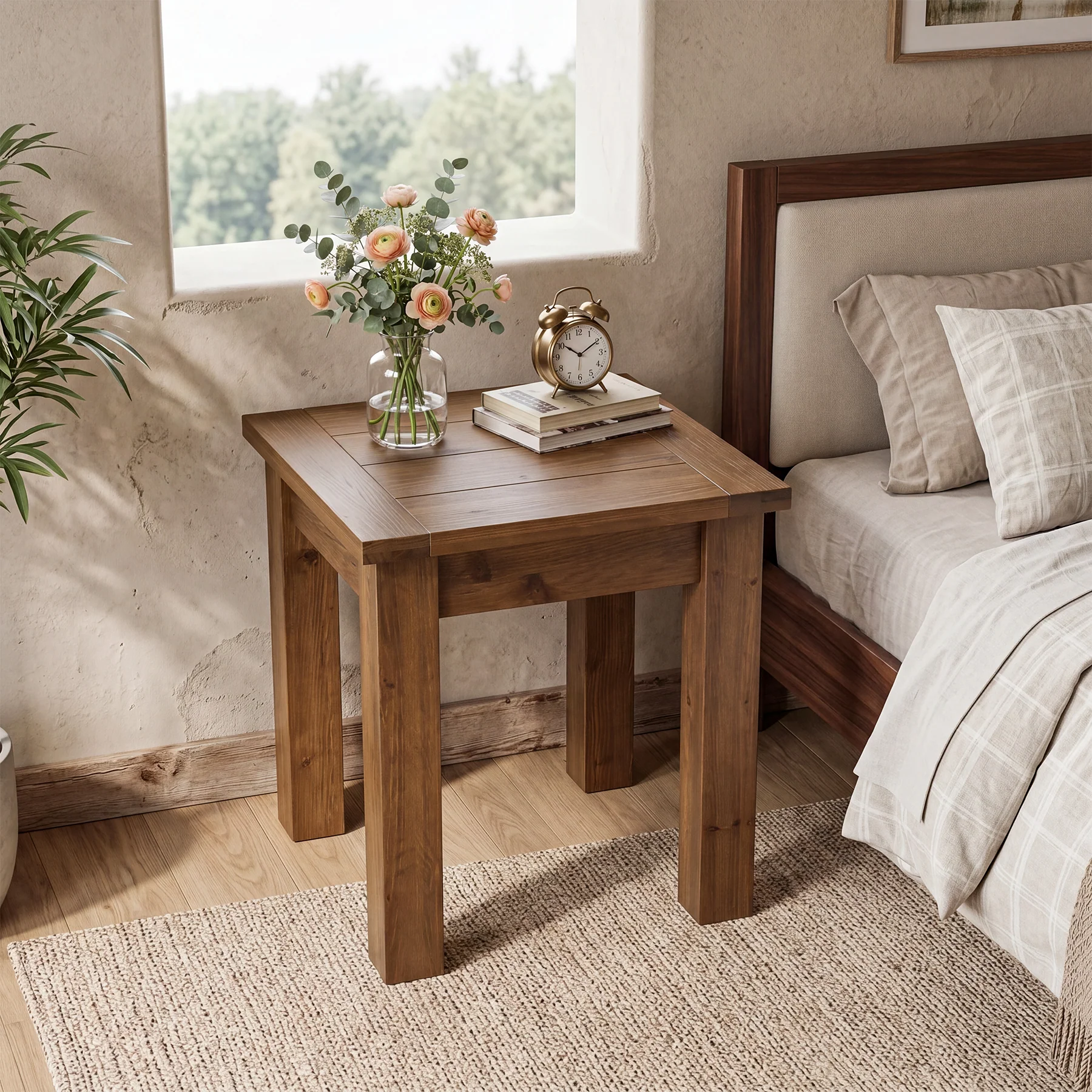Square Solid Wood Side Table, Farmhouse End Tale with Stable Legs for Small Spaces - Image 4