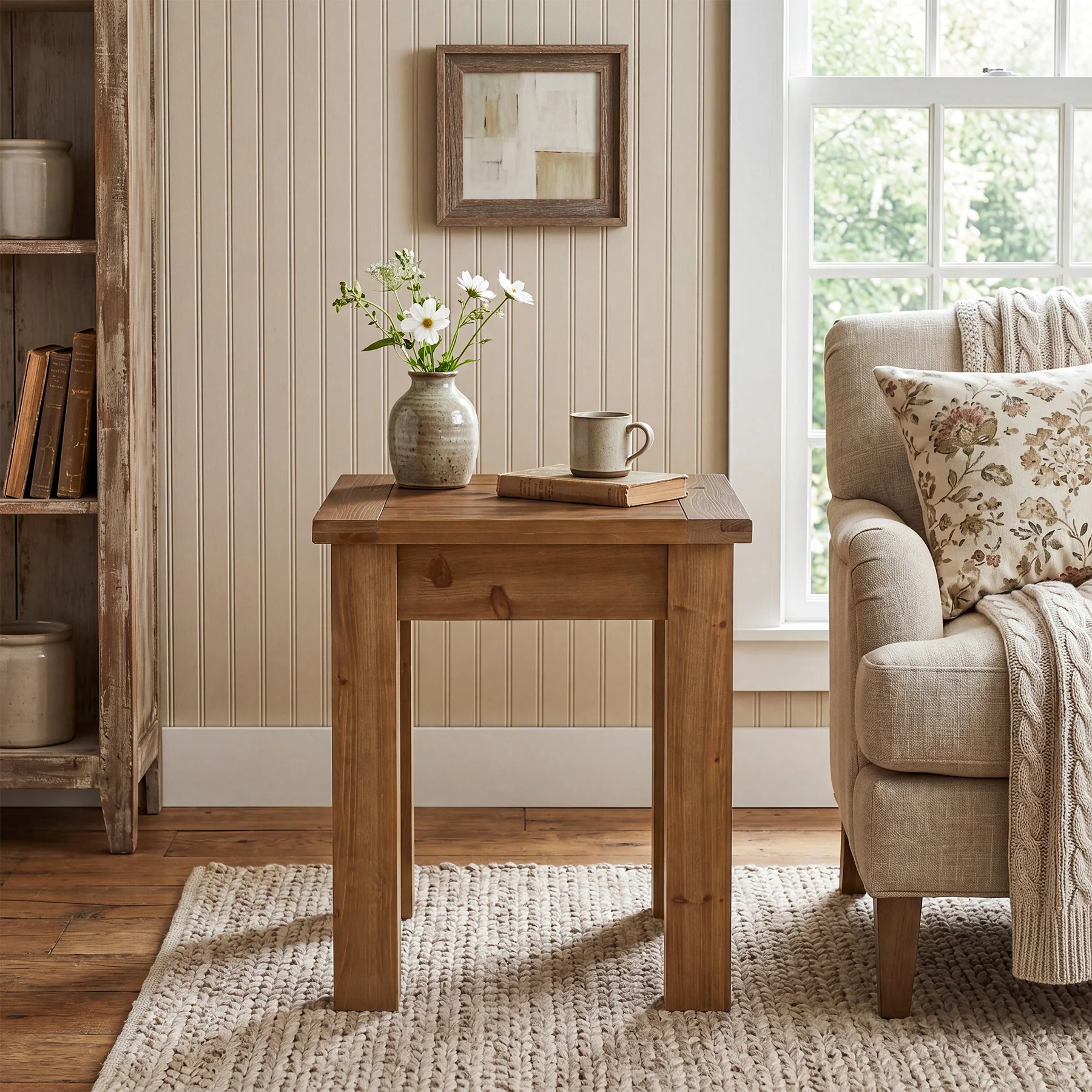 Square Solid Wood Side Table, Farmhouse End Tale with Stable Legs for Small Spaces - Image 5