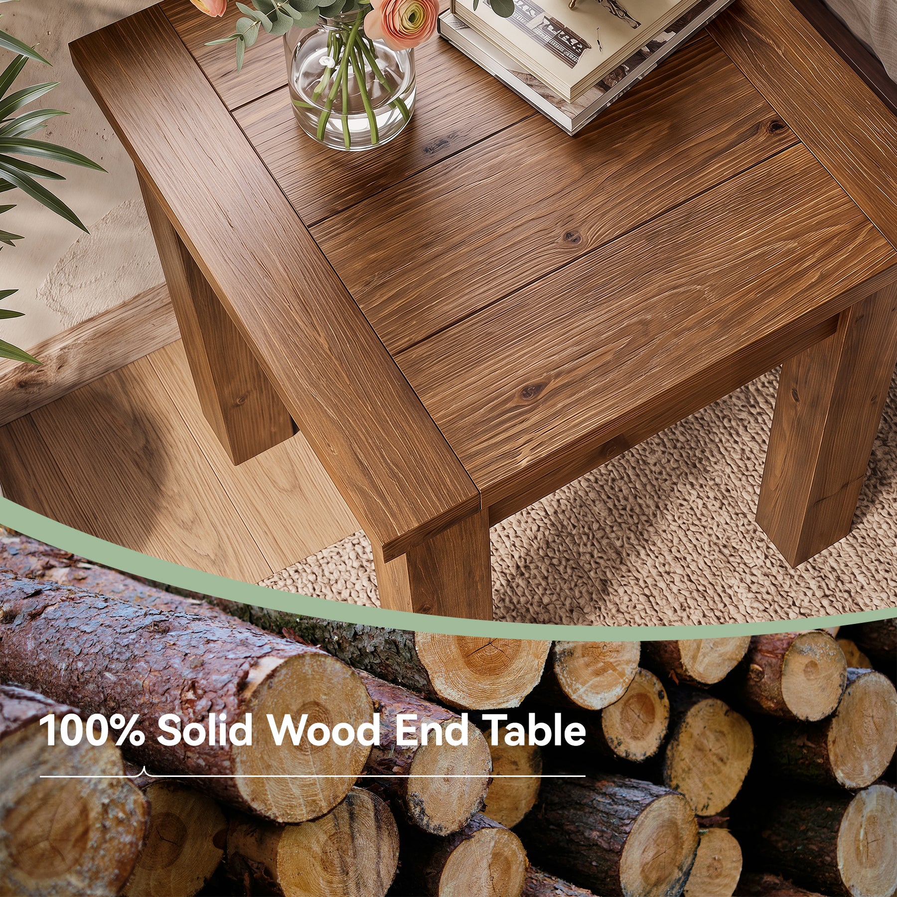 Square Solid Wood Side Table, Farmhouse End Tale with Stable Legs for Small Spaces - Image 6