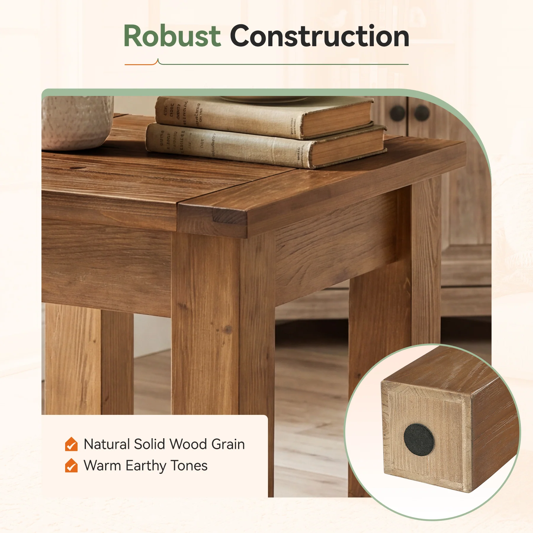 Square Solid Wood Side Table, Farmhouse End Tale with Stable Legs for Small Spaces - Image 7