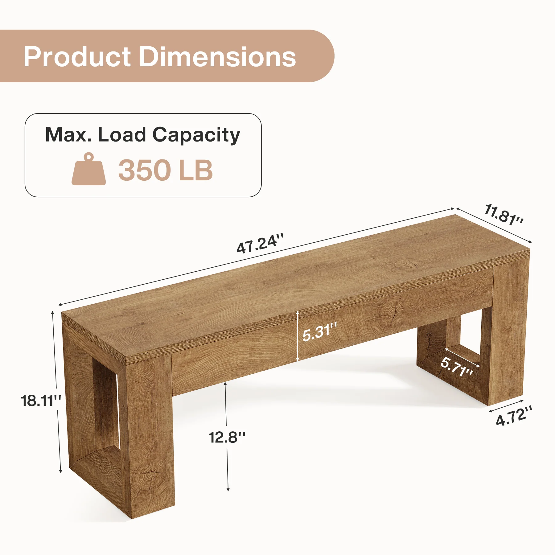 47" Entryway Bench, Sturdy Bench Seat End of Bed Bench - Image 2