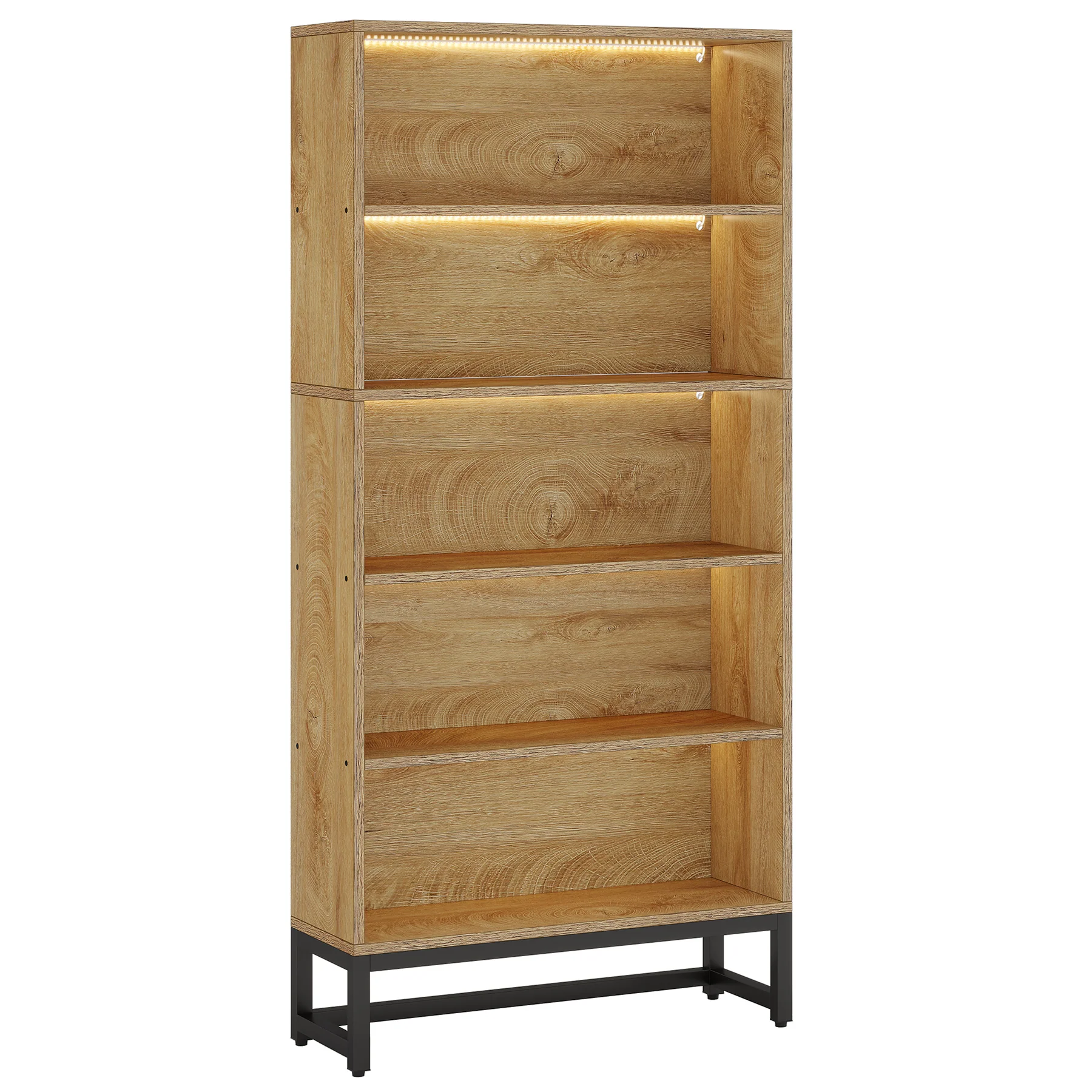 Tall Bookcase Black Bookshelf, 70.8” Large Bookcases Organizer with LED Lights - Image 15