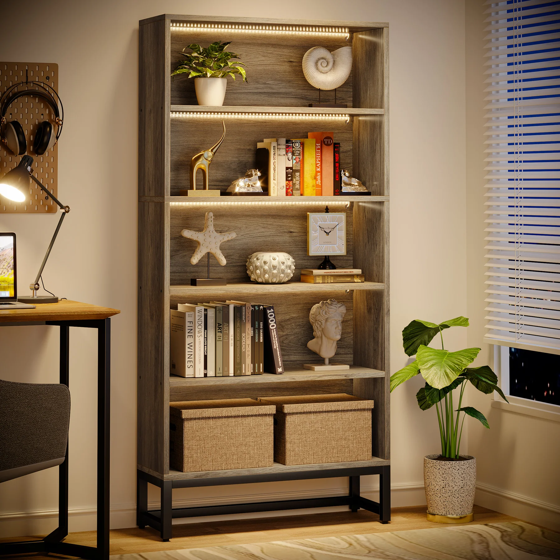 Tall Bookcase Black Bookshelf, 70.8” Large Bookcases Organizer with LED Lights - Image 16