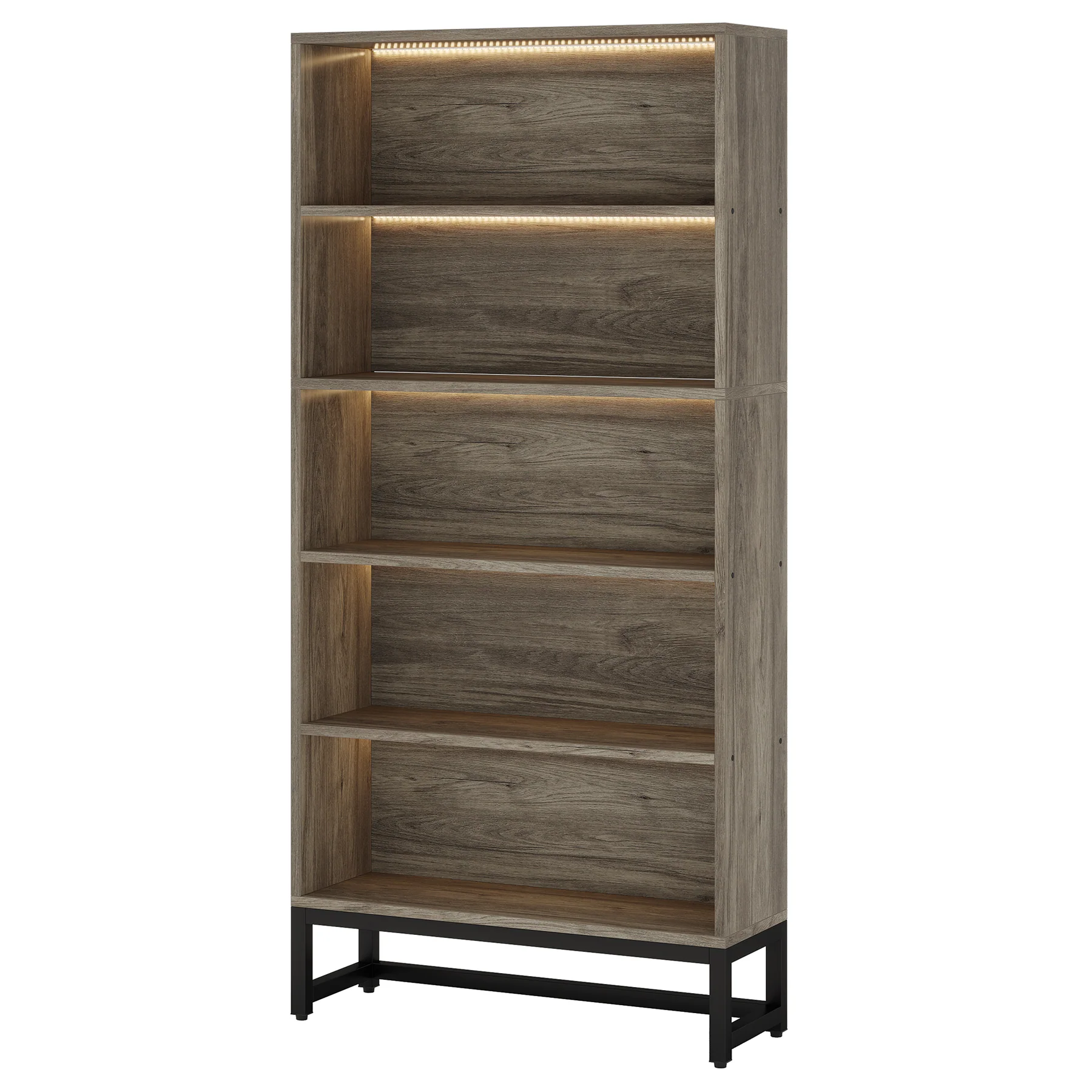 Tall Bookcase Black Bookshelf, 70.8” Large Bookcases Organizer with LED Lights - Image 22