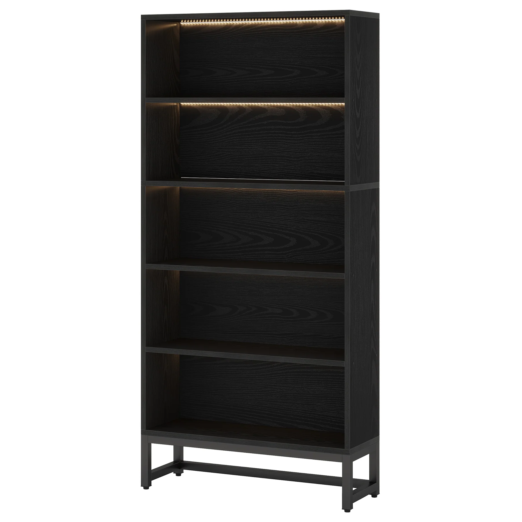 Tall Bookcase Black Bookshelf, 70.8” Large Bookcases Organizer with LED Lights - Image 23