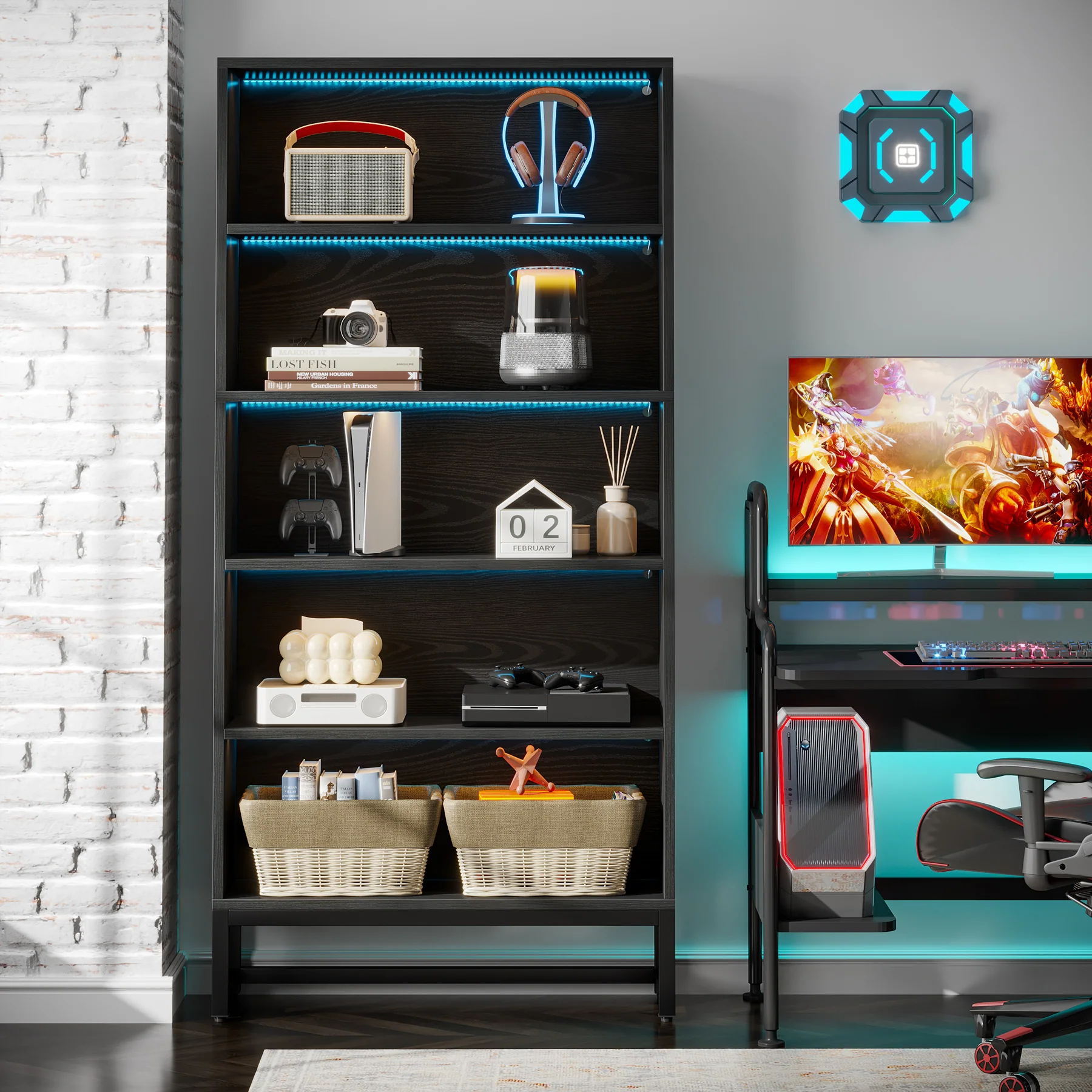 70.8" Bookcase, Large Bookshelf Organizer with 5-Tier Storage Shelves - Image 5