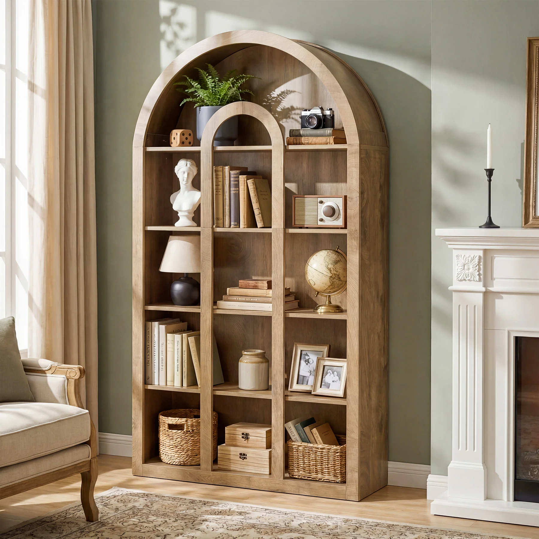 70.87" Tall Bookshelf, 5-Tier Arched Bookcase with Open Shelves for Living Room