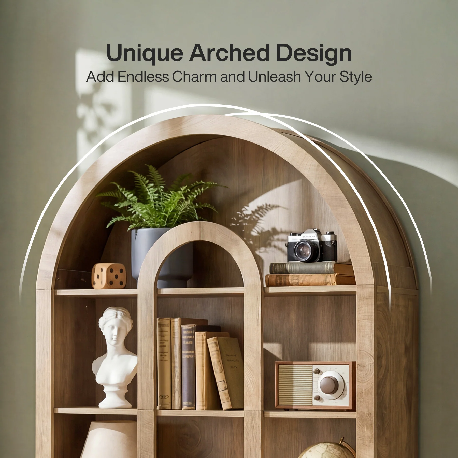 70.87" Tall Bookshelf, 5-Tier Arched Bookcase with Open Shelves for Living Room - Image 10