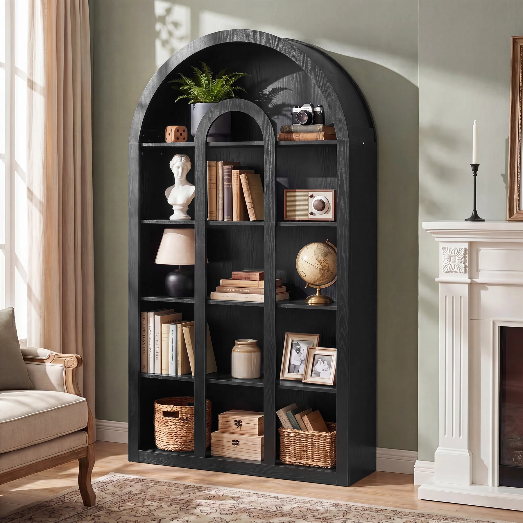 70.87" Tall Bookshelf, 5-Tier Arched Bookcase with Open Shelves for Living Room - Image 11