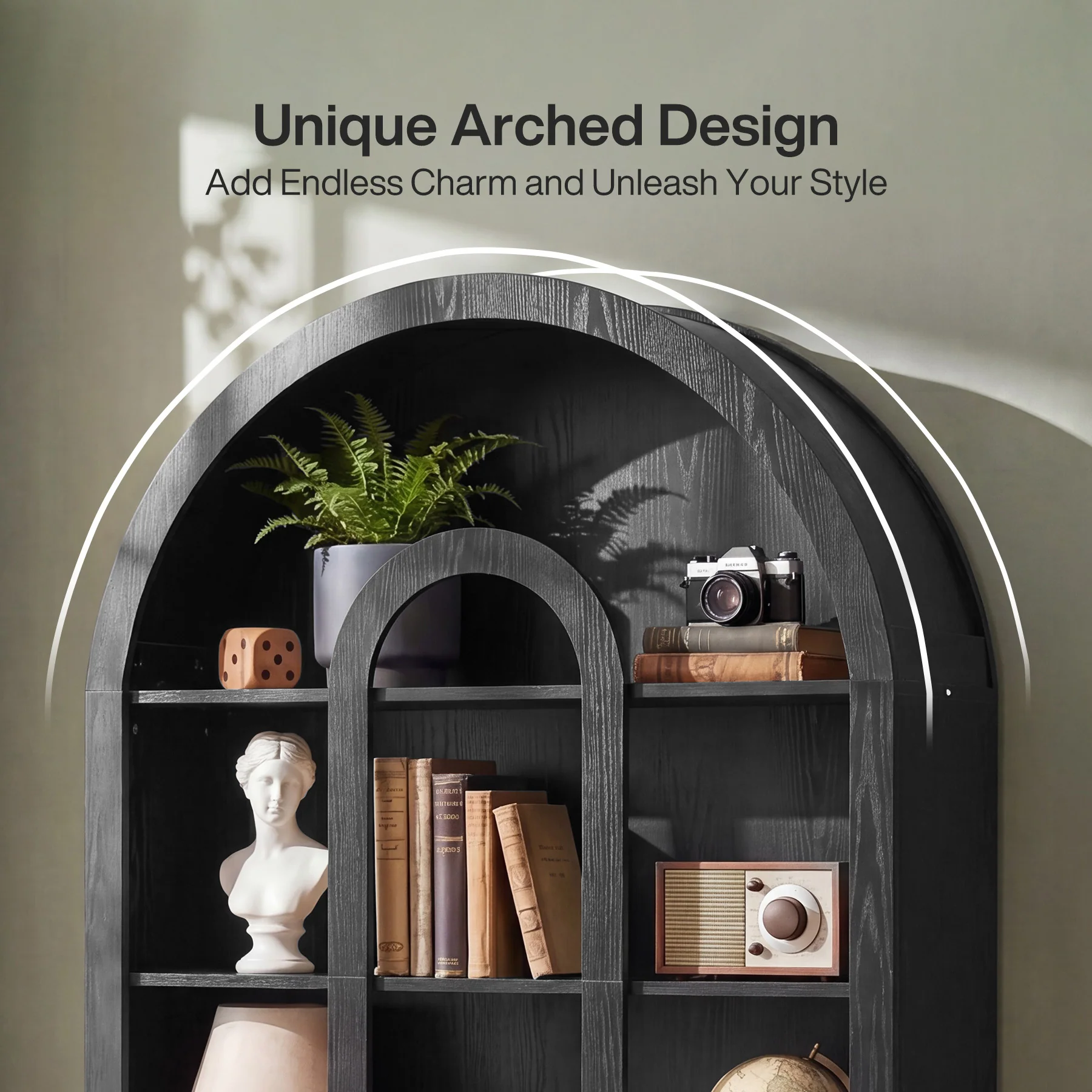 70.87" Tall Bookshelf, 5-Tier Arched Bookcase with Open Shelves for Living Room - Image 13