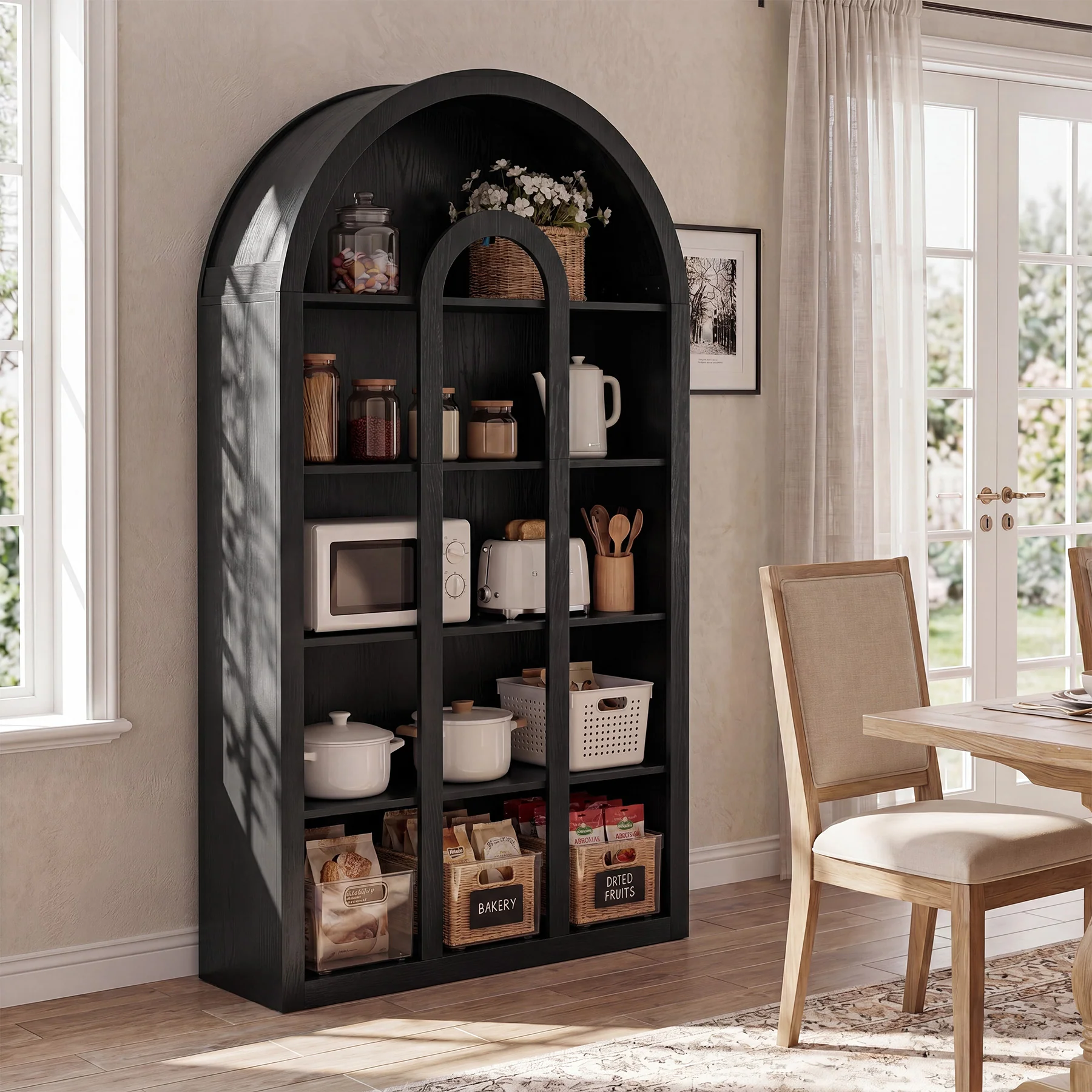 70.87" Tall Bookshelf, 5-Tier Arched Bookcase with Open Shelves for Living Room - Image 15