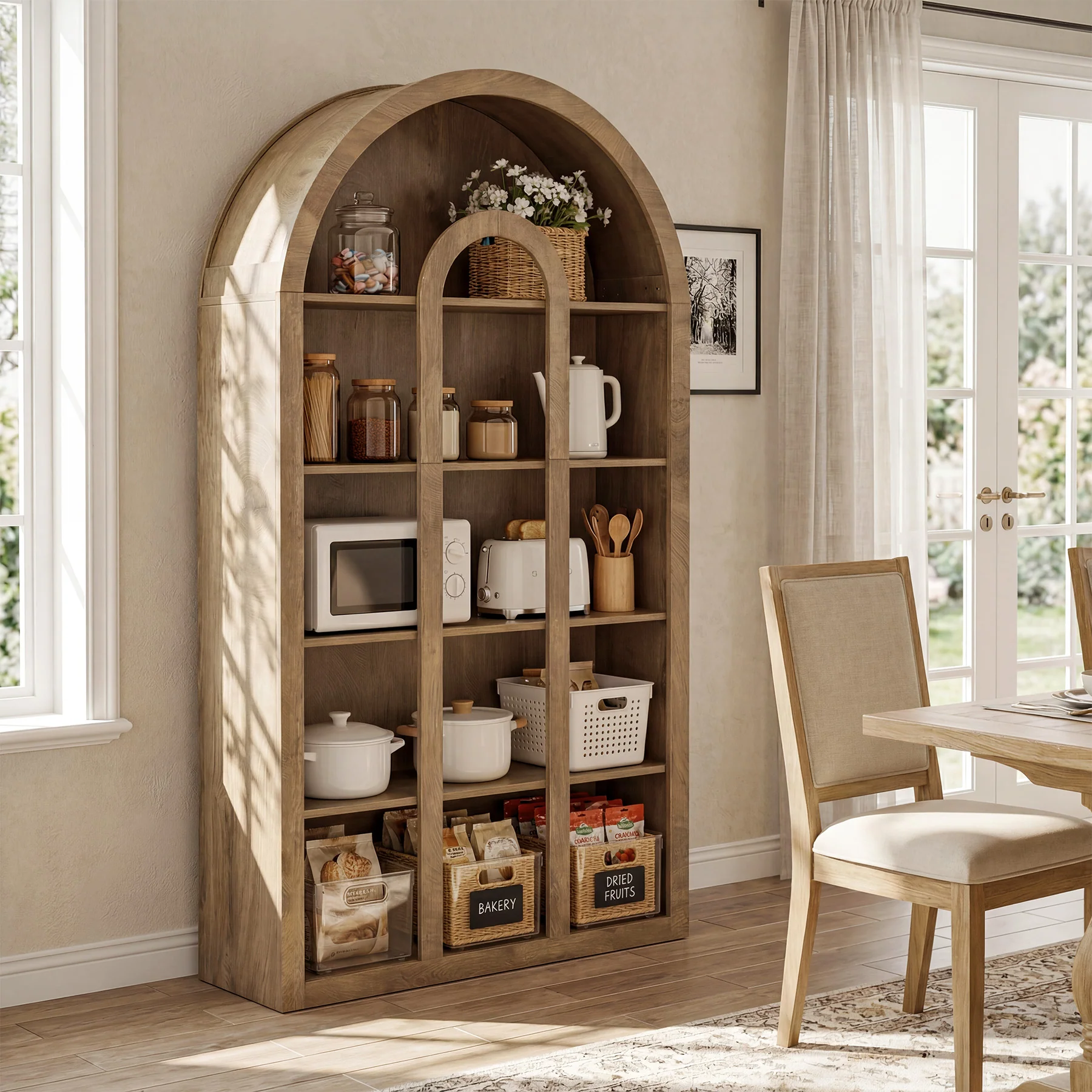 70.87" Tall Bookshelf, 5-Tier Arched Bookcase with Open Shelves for Living Room - Image 3